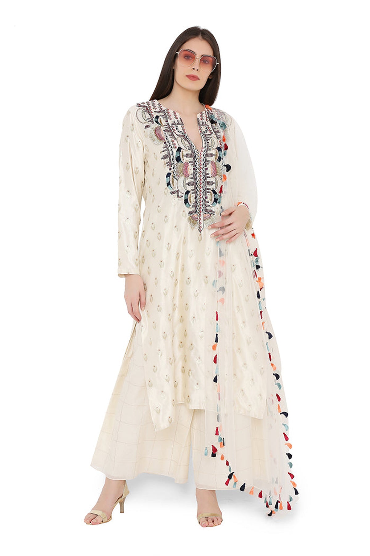 CREAM KURTA & PALAZZO SET