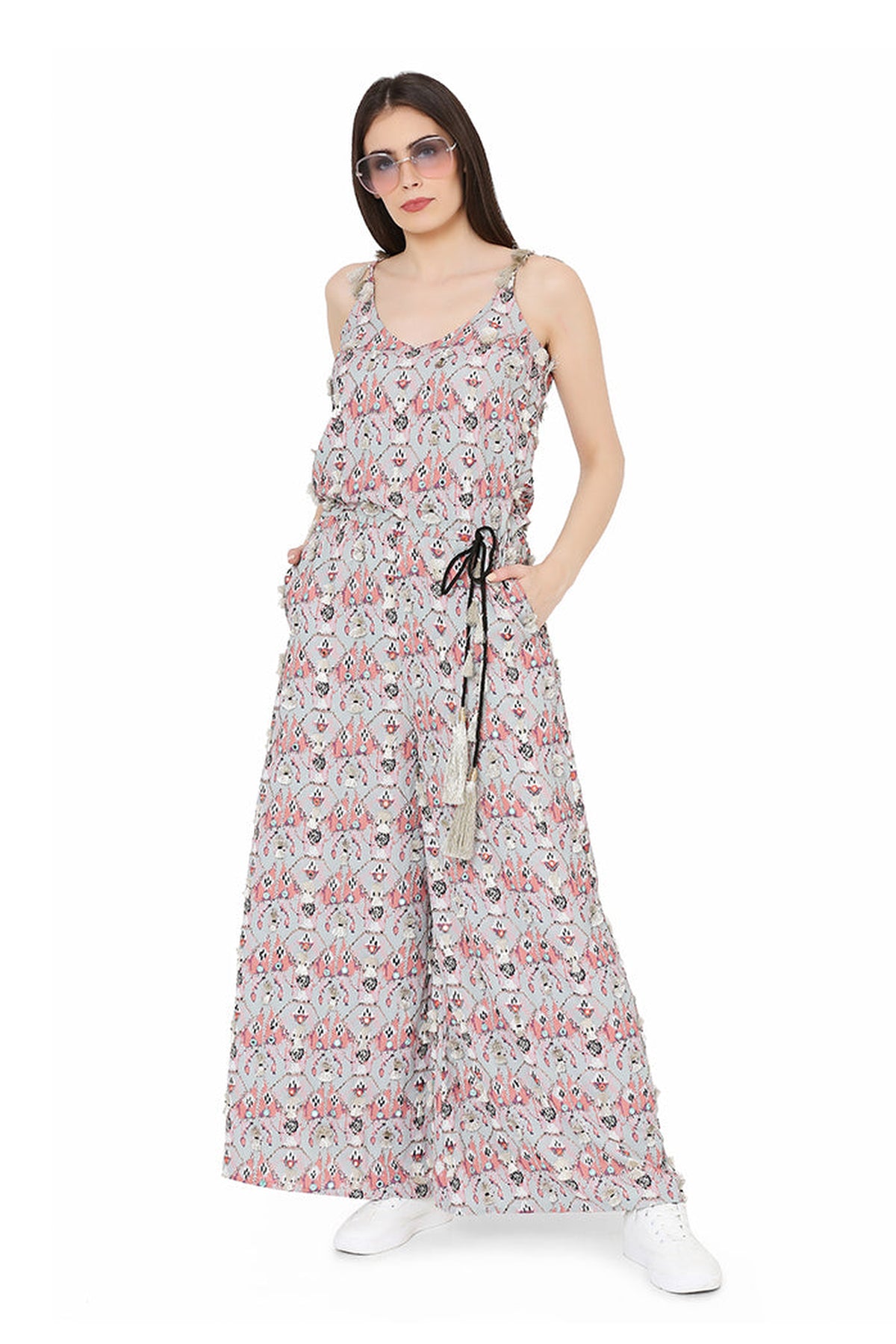 Grey Art Crepe Jumpsuit