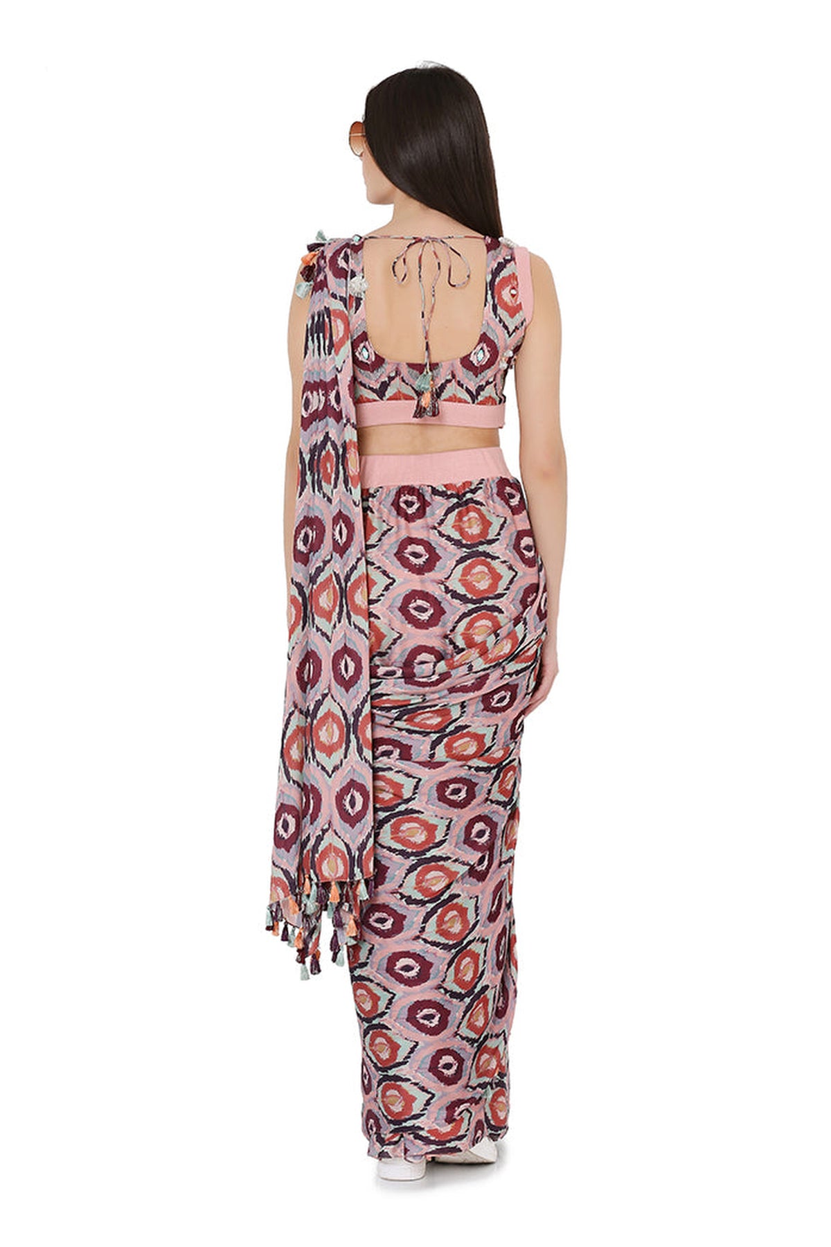 RED PRINTED ART SILK STITCHED SAREE