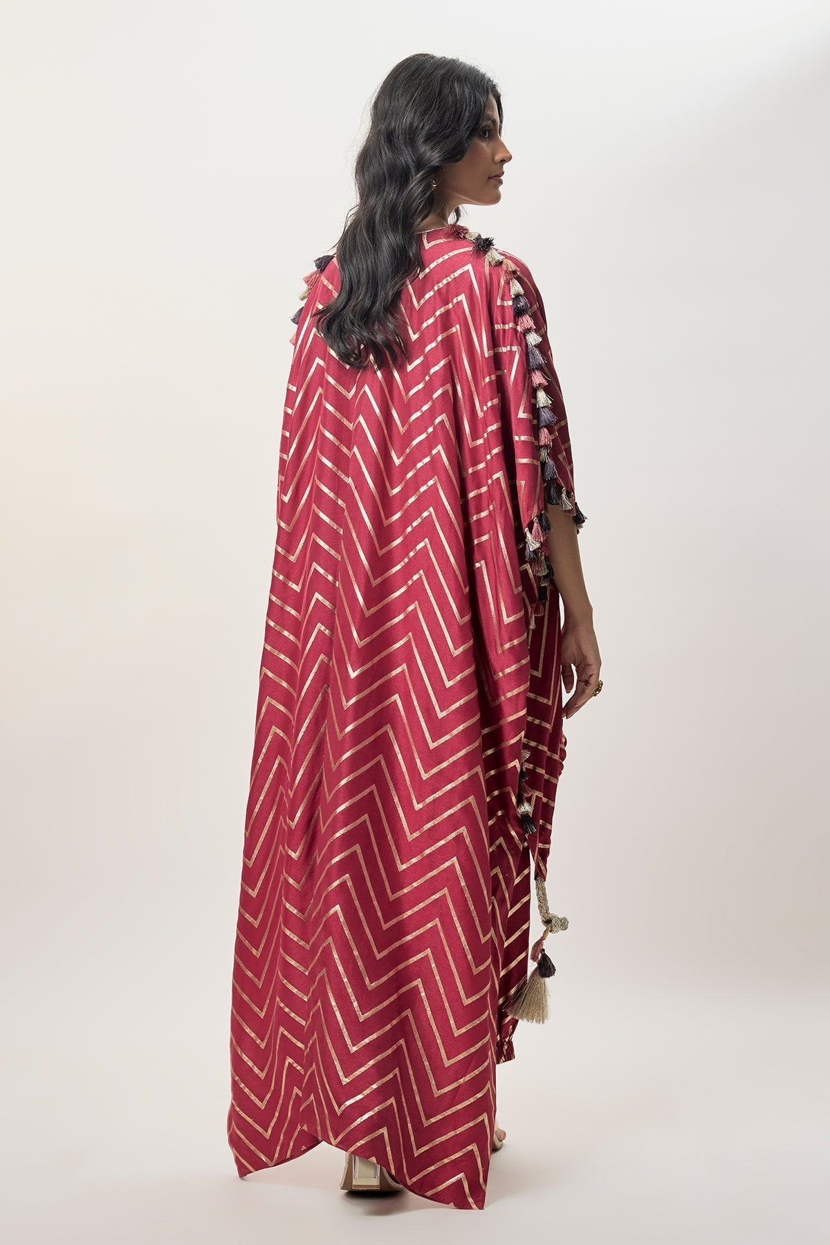 Raniya Cranberry Dola Silk Embroidered Kaftan And Jogger Pant