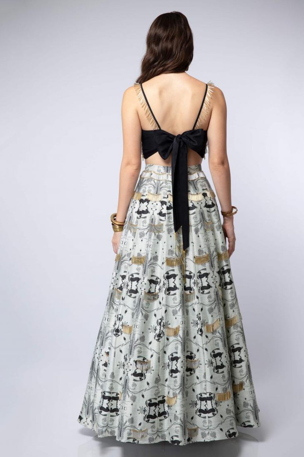 Black Tassel and Khargosh Print Lehenga