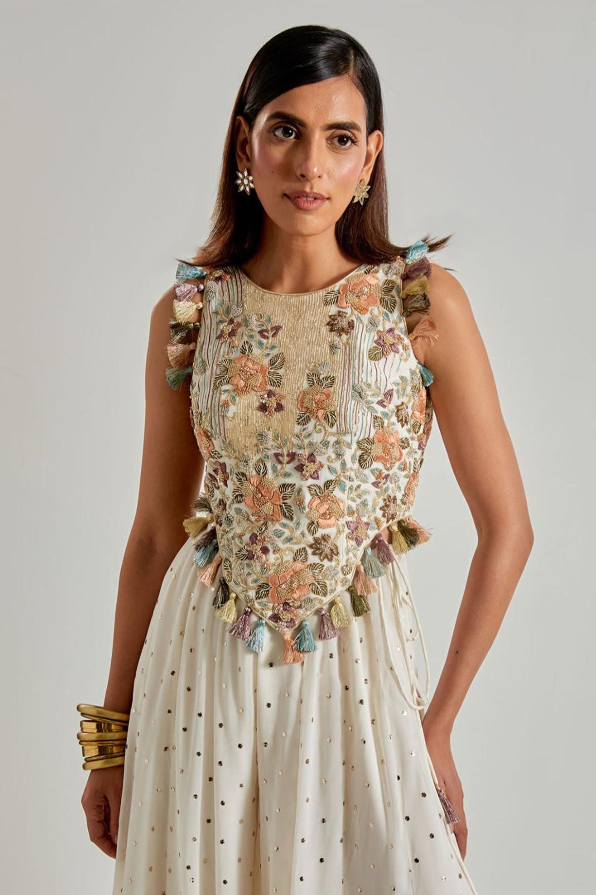 Off-White Choli with Covered Back & Mukaish Sharara