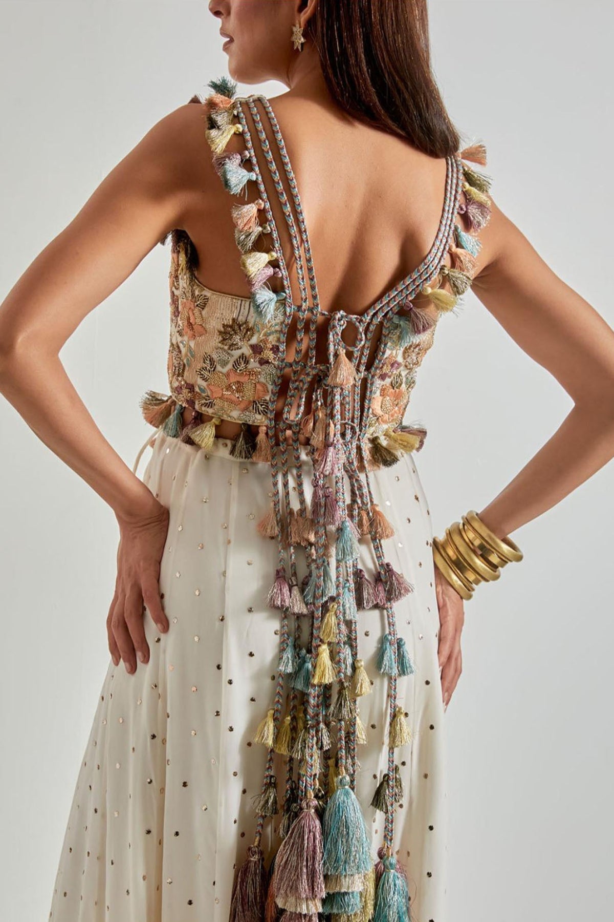 Off-White Choli with Covered Back & Mukaish Sharara