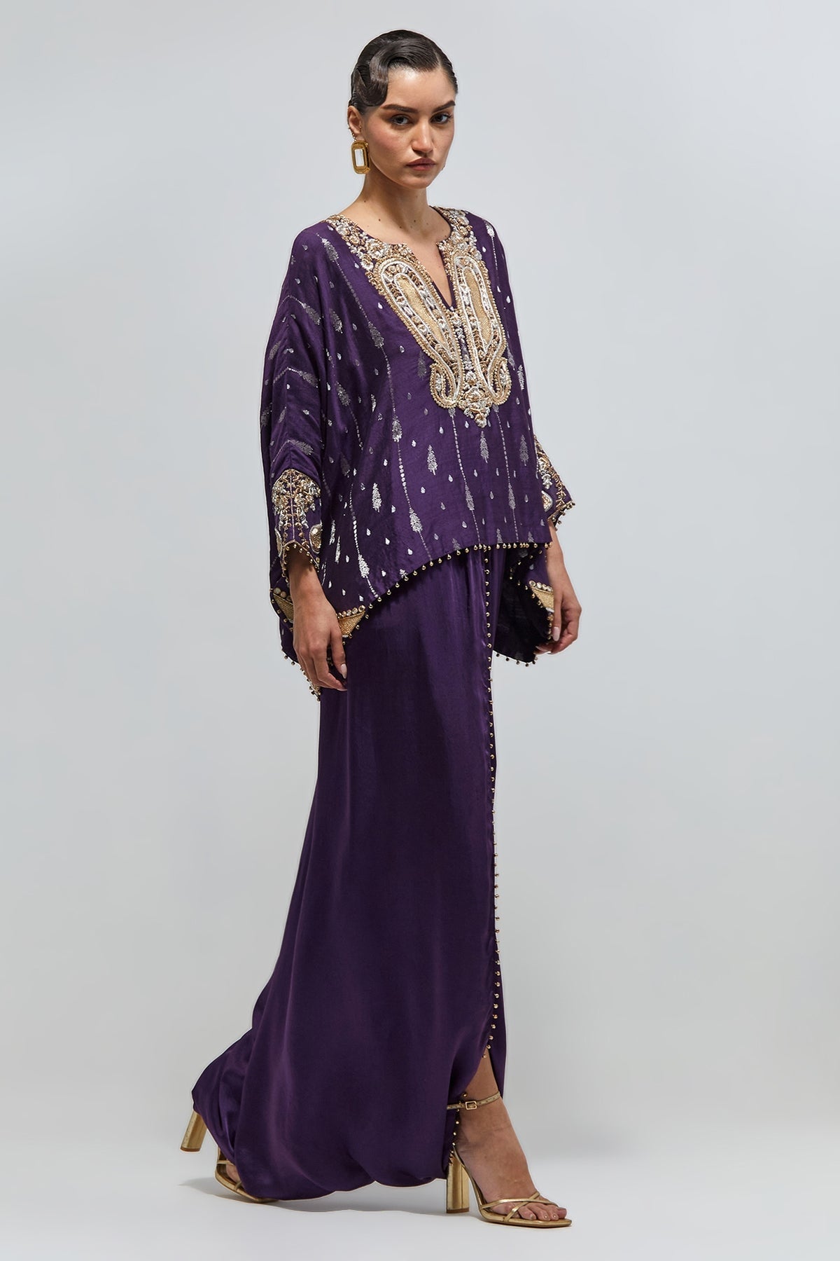 Zaya Purple Chiniya Silk Embroidered Top And Dhoti Skirt