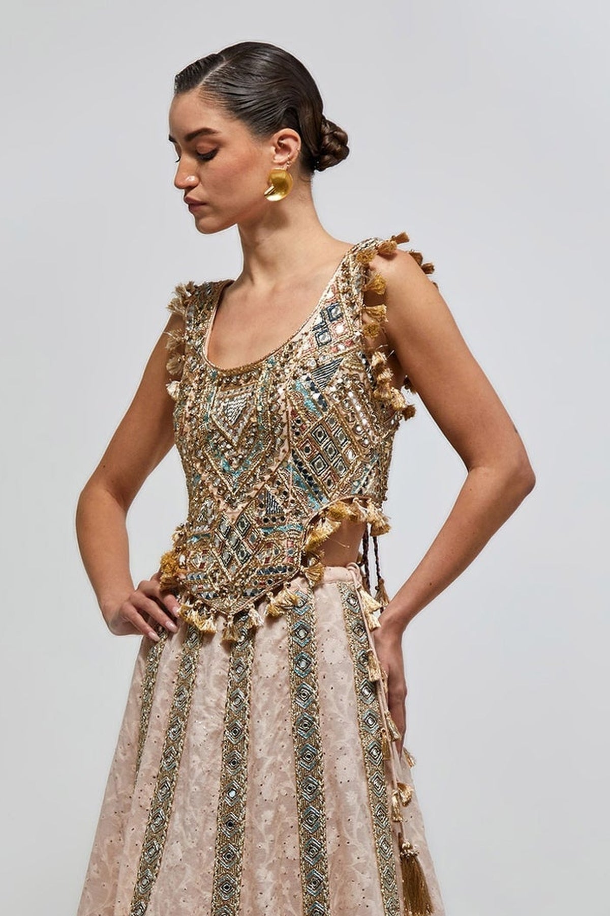 Mehrsa Blush Pink Georgette Half Back Covered Embroidered Choli And Katarwa Lehenga