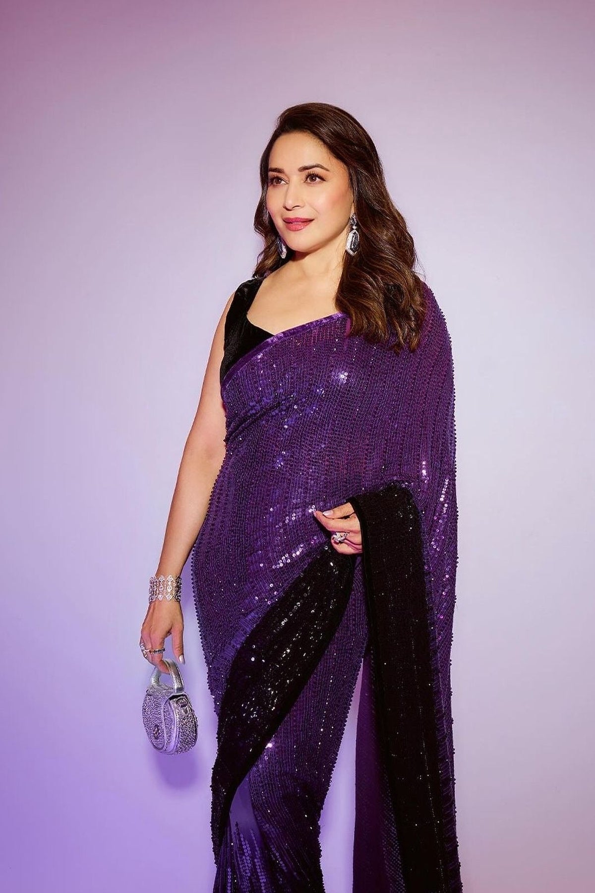 Madhuri Dixit in Royal purple to black ombrÃ© saree