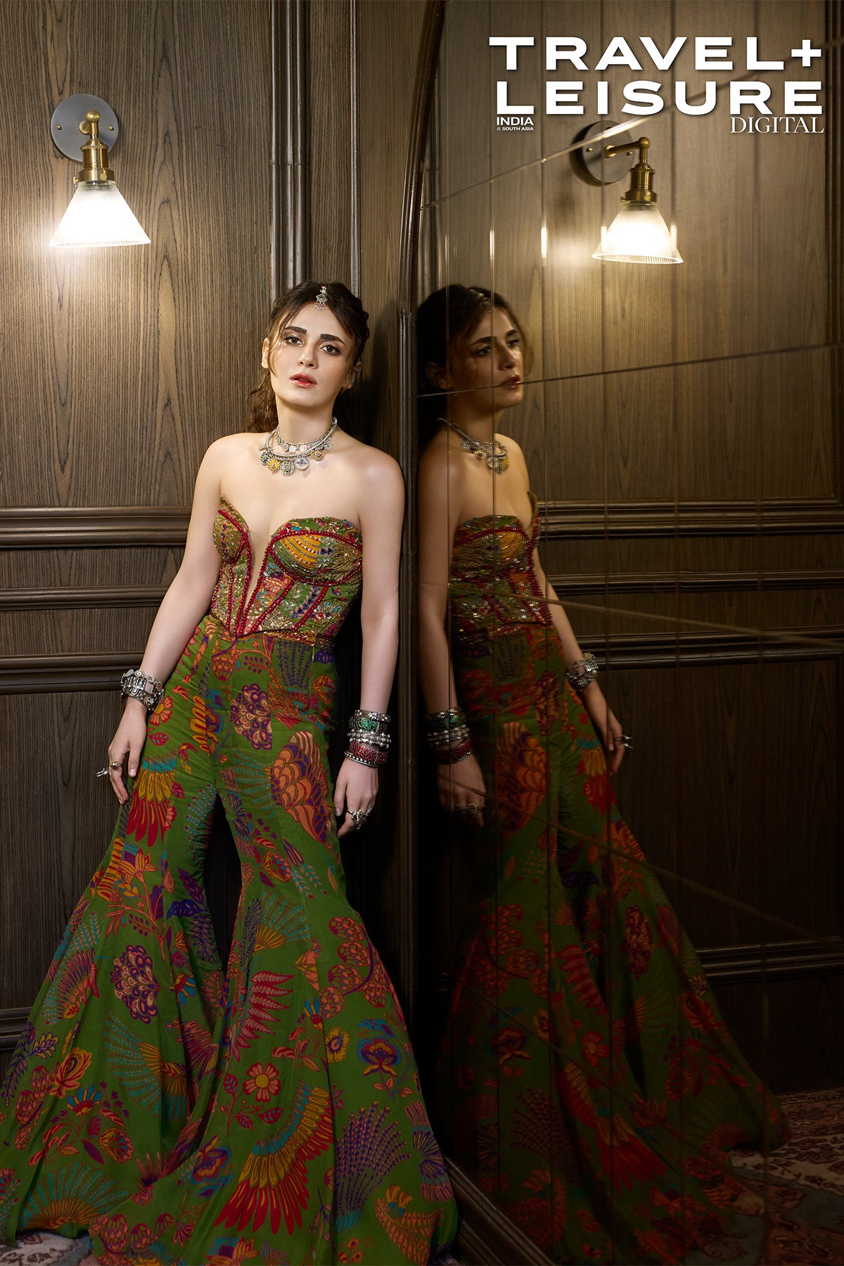 Radhika Madan In Pear Green Printed Highlighted Bell Bottom Pants Set