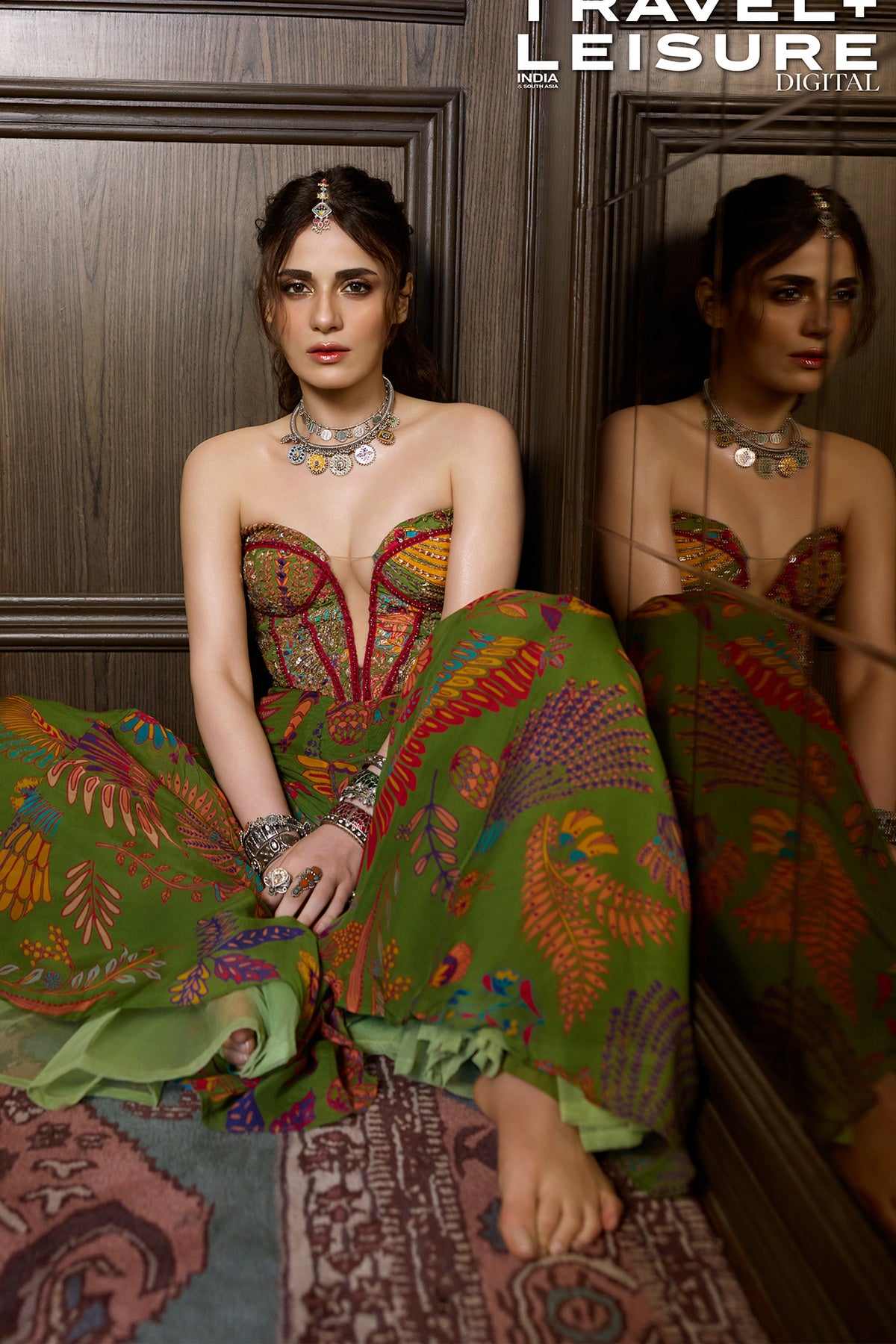 Radhika Madan In Pear Green Printed Highlighted Bell Bottom Pants Set