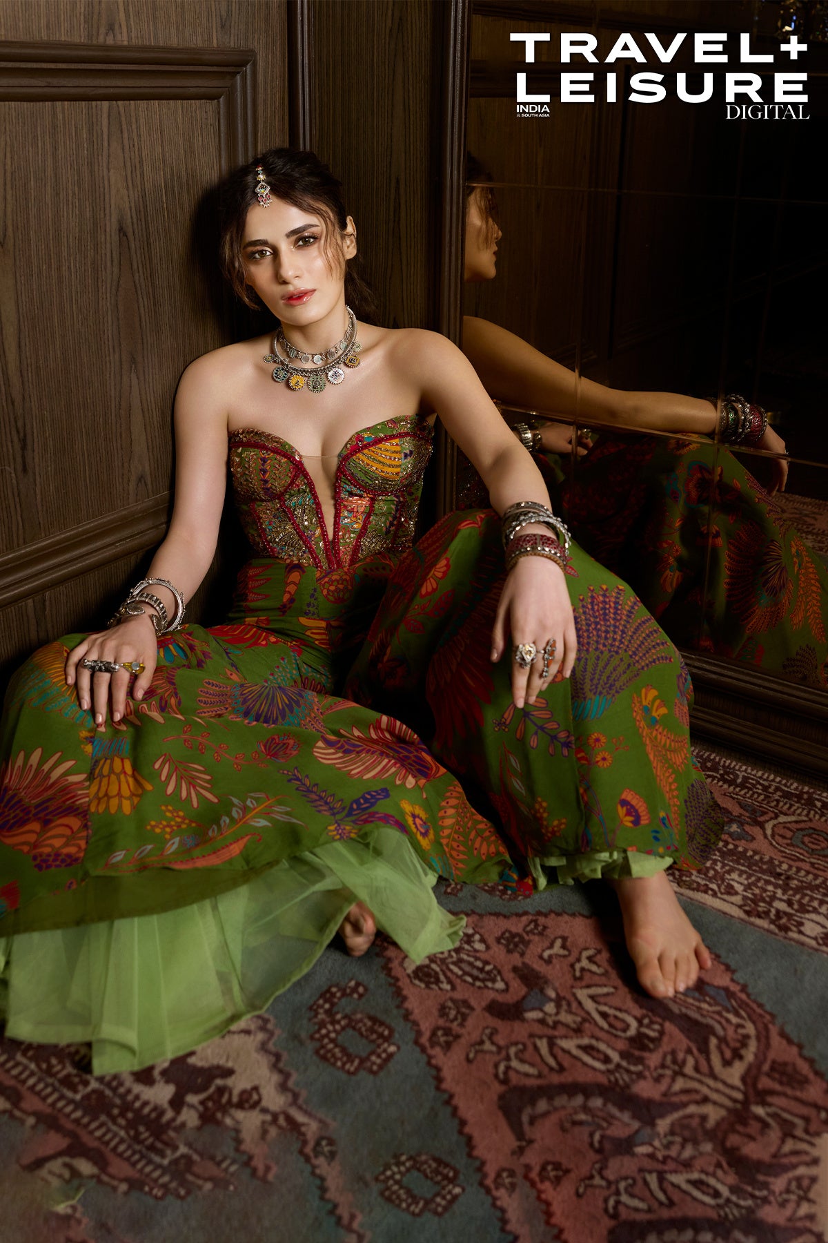Radhika Madan In Pear Green Printed Highlighted Bell Bottom Pants Set