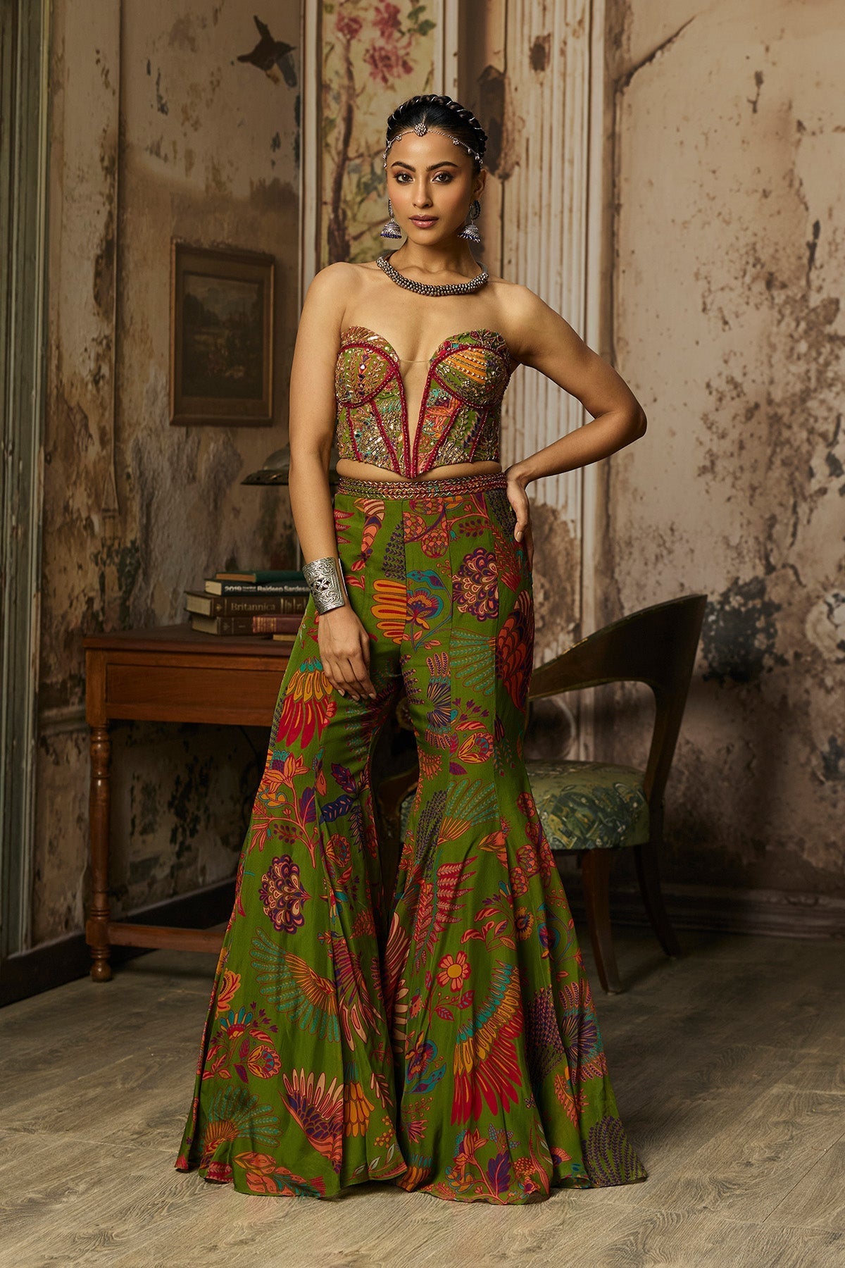 Radhika Madan In Pear Green Printed Highlighted Bell Bottom Pants Set