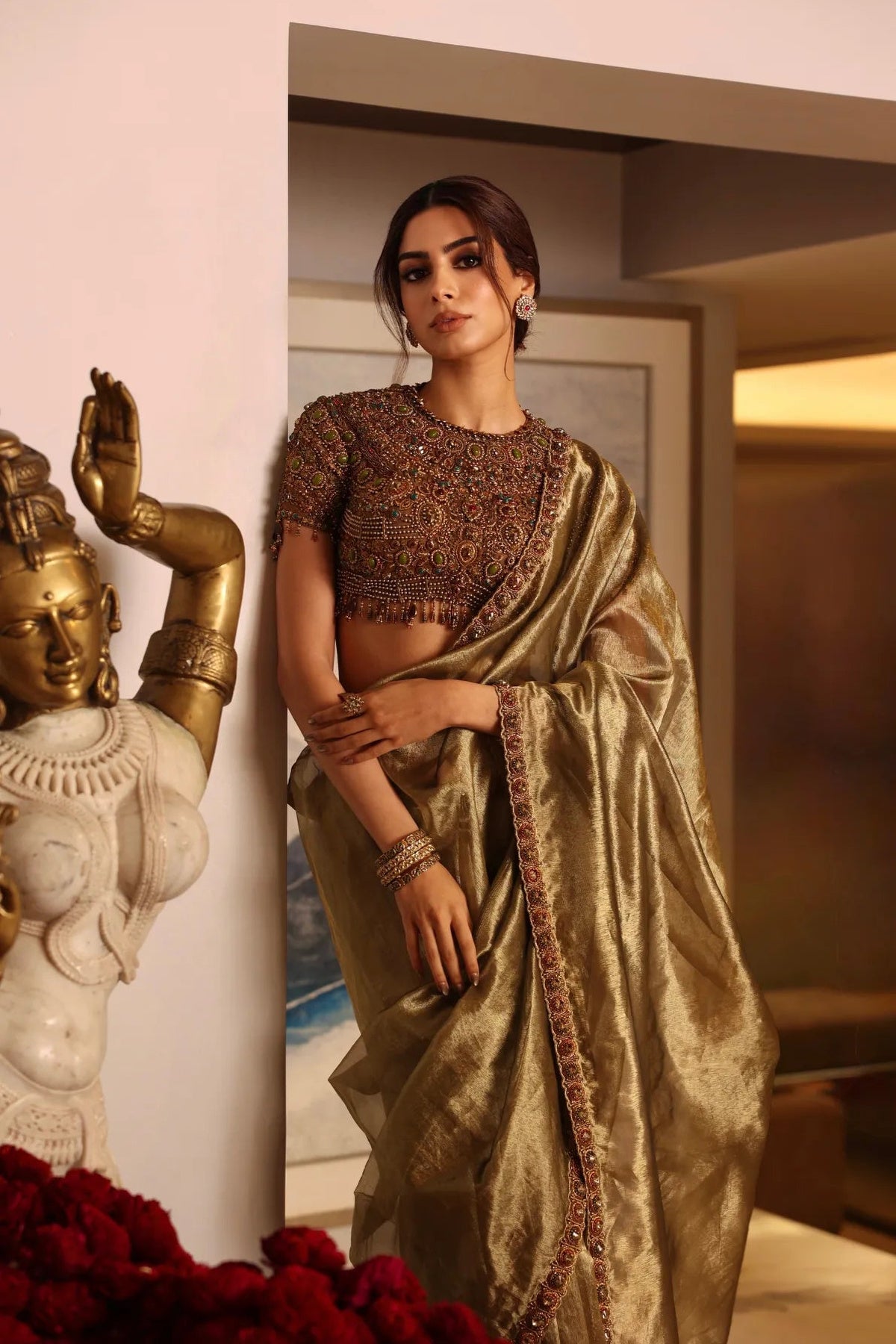 Khushi Kapoor in Svarnalekha Jadaau Saree Set
