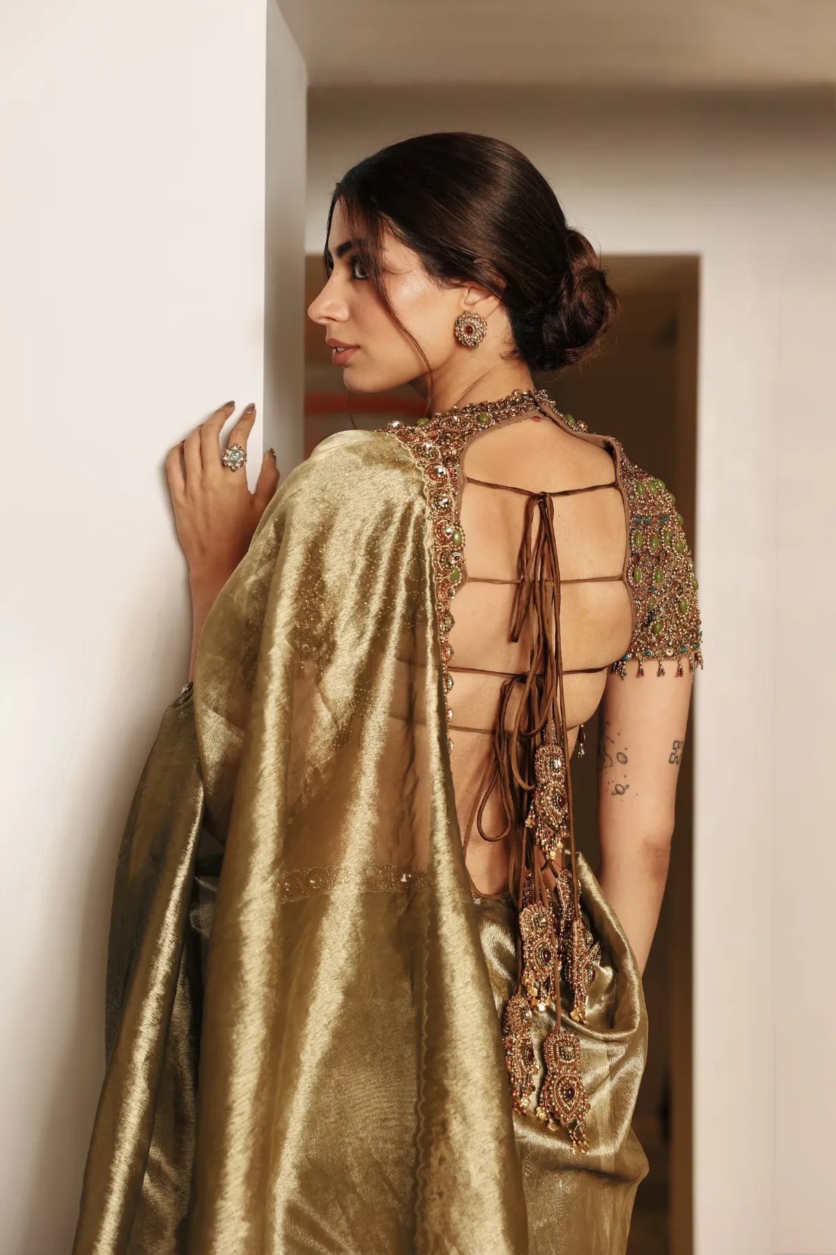 Khushi Kapoor in Svarnalekha Jadaau Saree Set