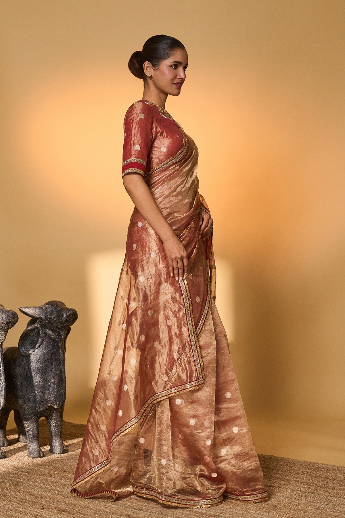 Red Polka Tissue Saree