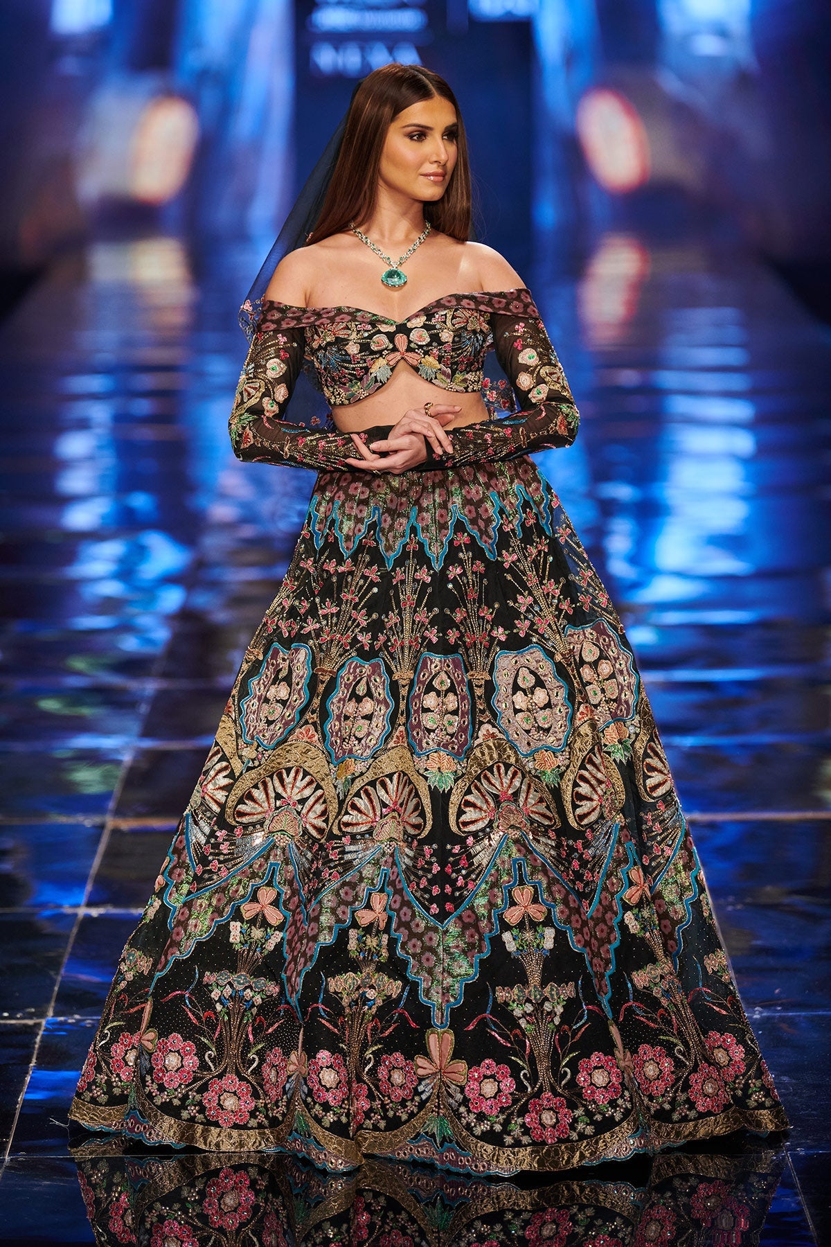 Tara sutaria in muntaner - black tulle net lehenga