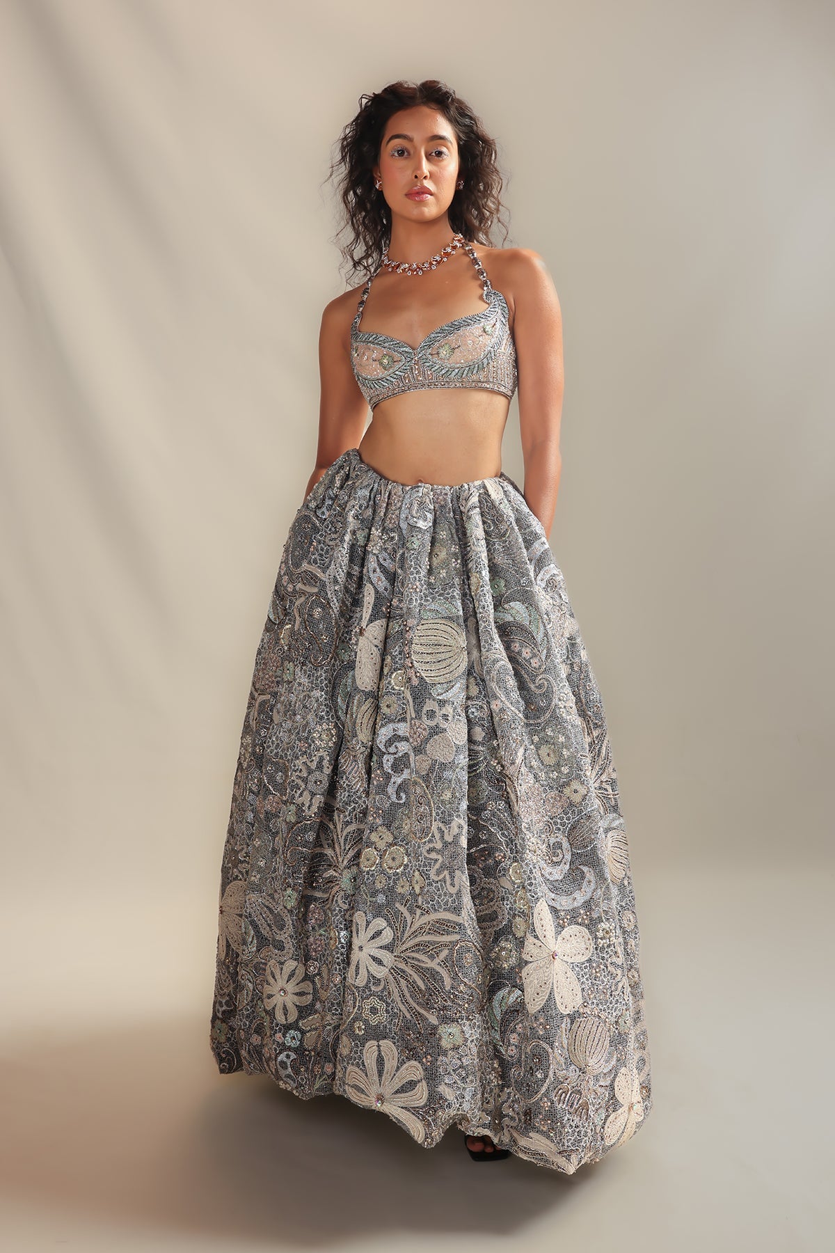 Bhumi pednekar in Interelis - grey mesh lehenga