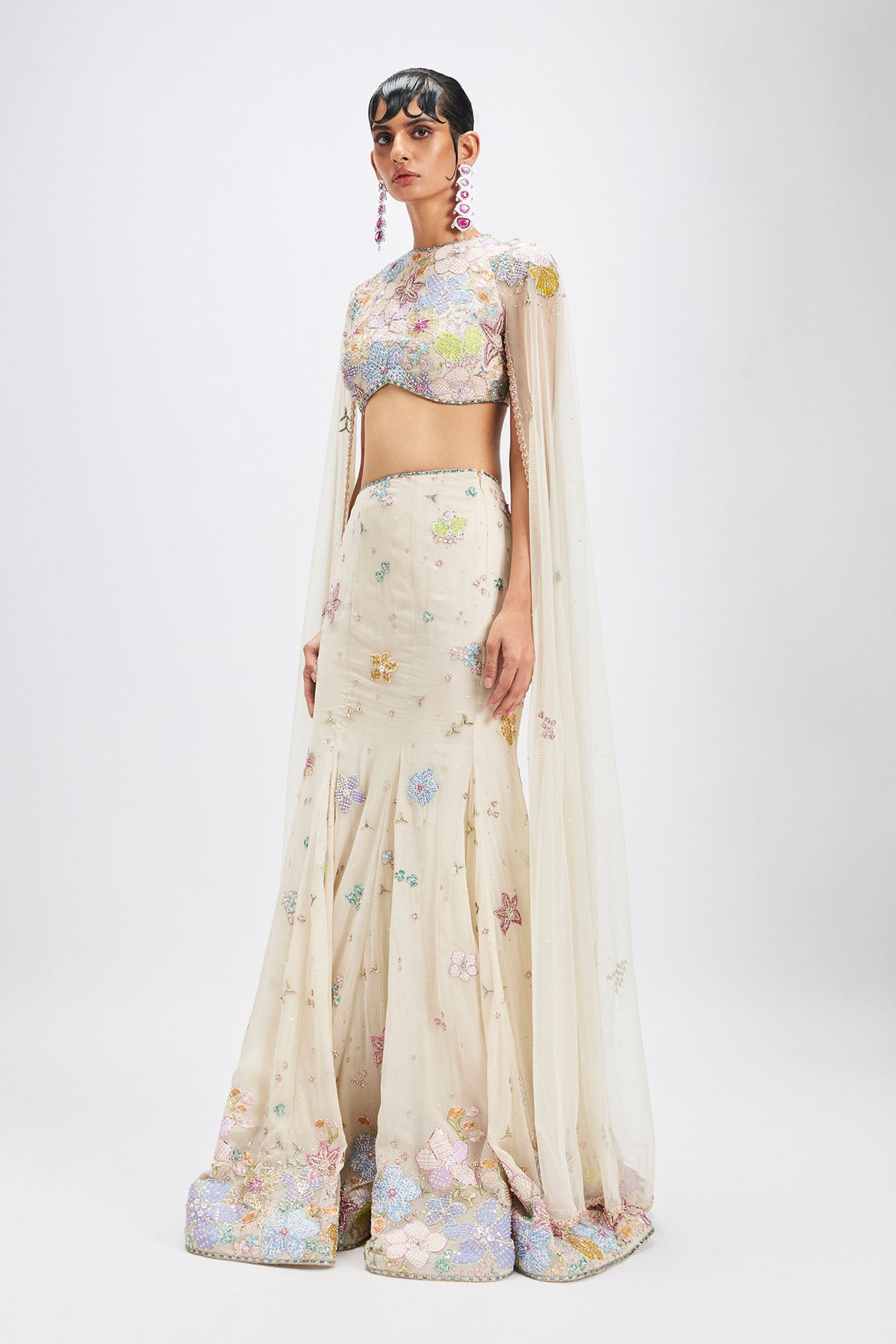 Sharvari In Ivorelle - Ivory Georgette Mermaid Lehenga