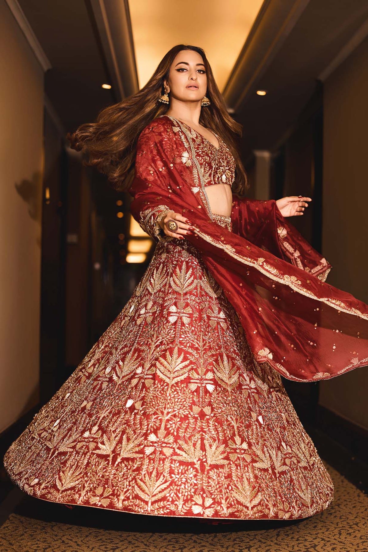 Maroon Embroidered Choli And Lehenga With Dupatta