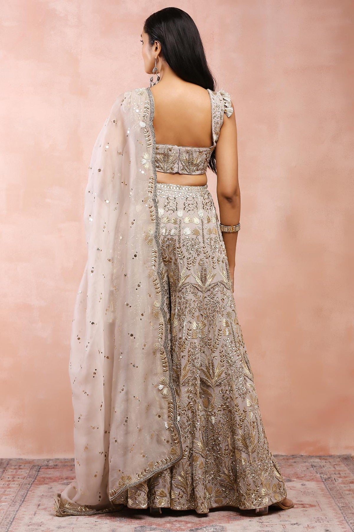 Grey Bagh Embroidered Choli With Sharara And Dupatta