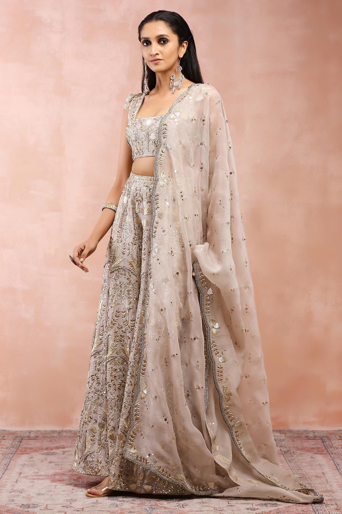 Grey Bagh Embroidered Choli With Sharara And Dupatta