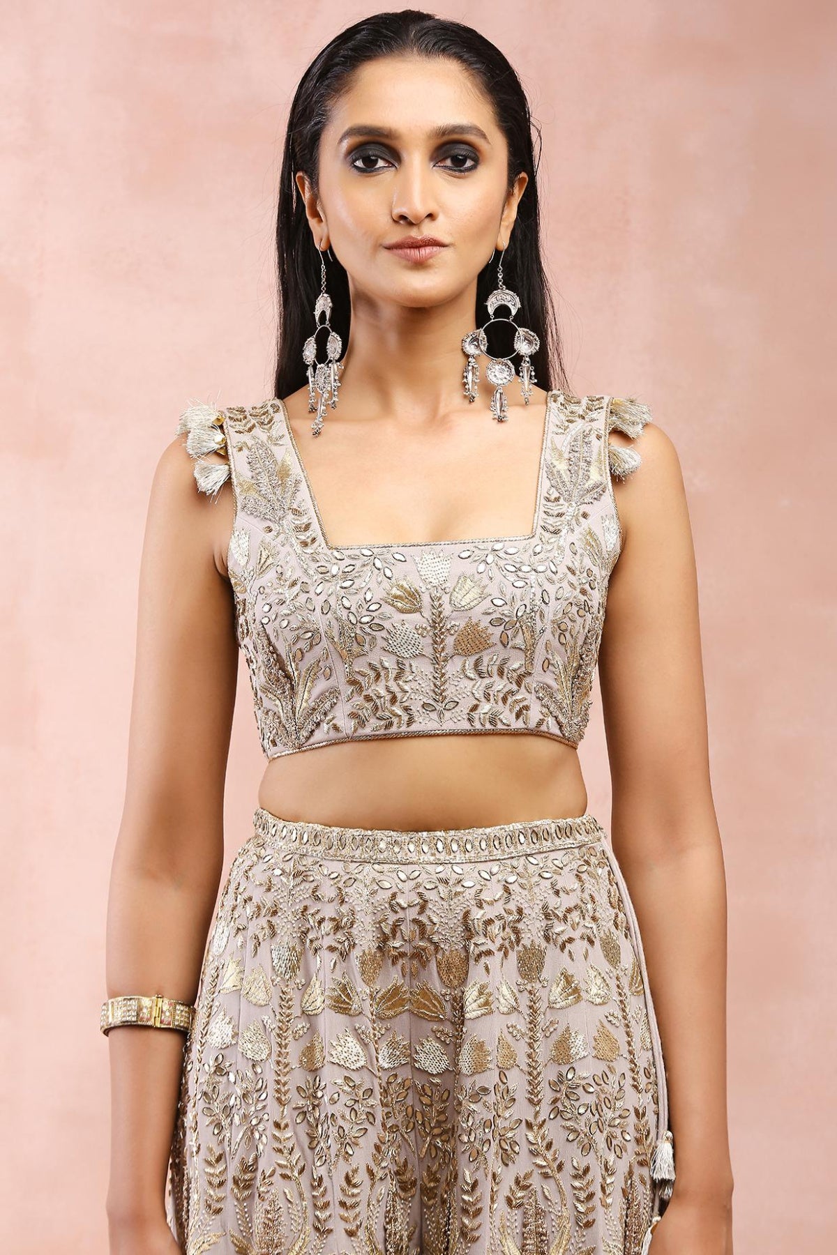 Grey Bagh Embroidered Choli With Sharara And Dupatta