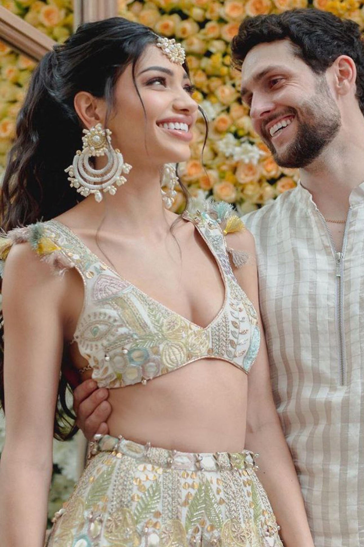 Off White Georgette Embroidered Choli And Sharara