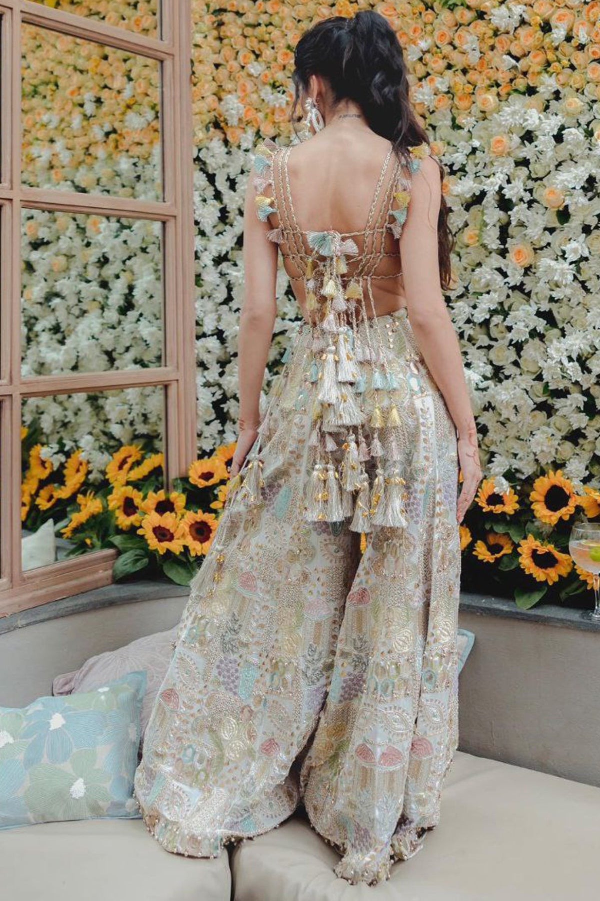 Off White Georgette Embroidered Choli And Sharara