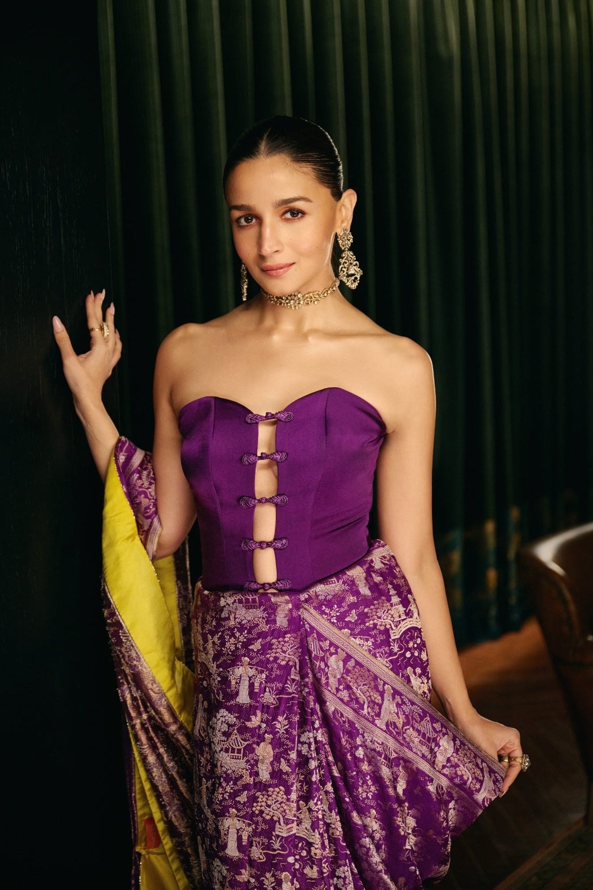 Alia Bhatt in Handwoven Purple Cheena Cheeni Emboss Saree