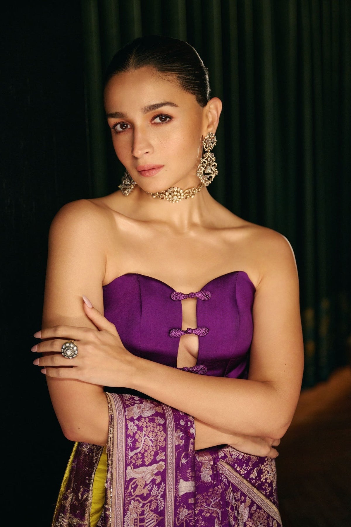 Alia Bhatt in Handwoven Purple Cheena Cheeni Emboss Saree