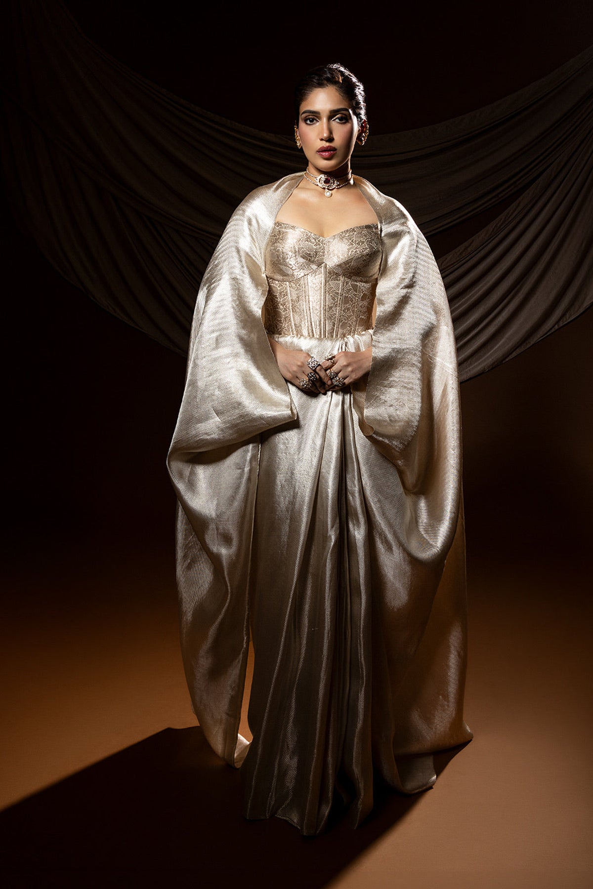 Bhumi Pednekar in Handwoven Silver Kanjivaram Saree