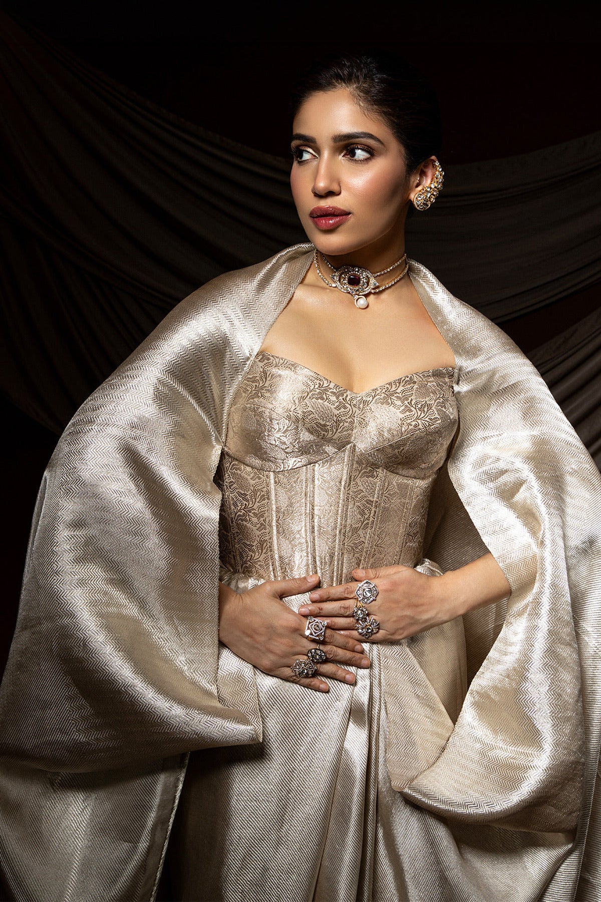 Bhumi Pednekar in Handwoven Silver Kanjivaram Saree