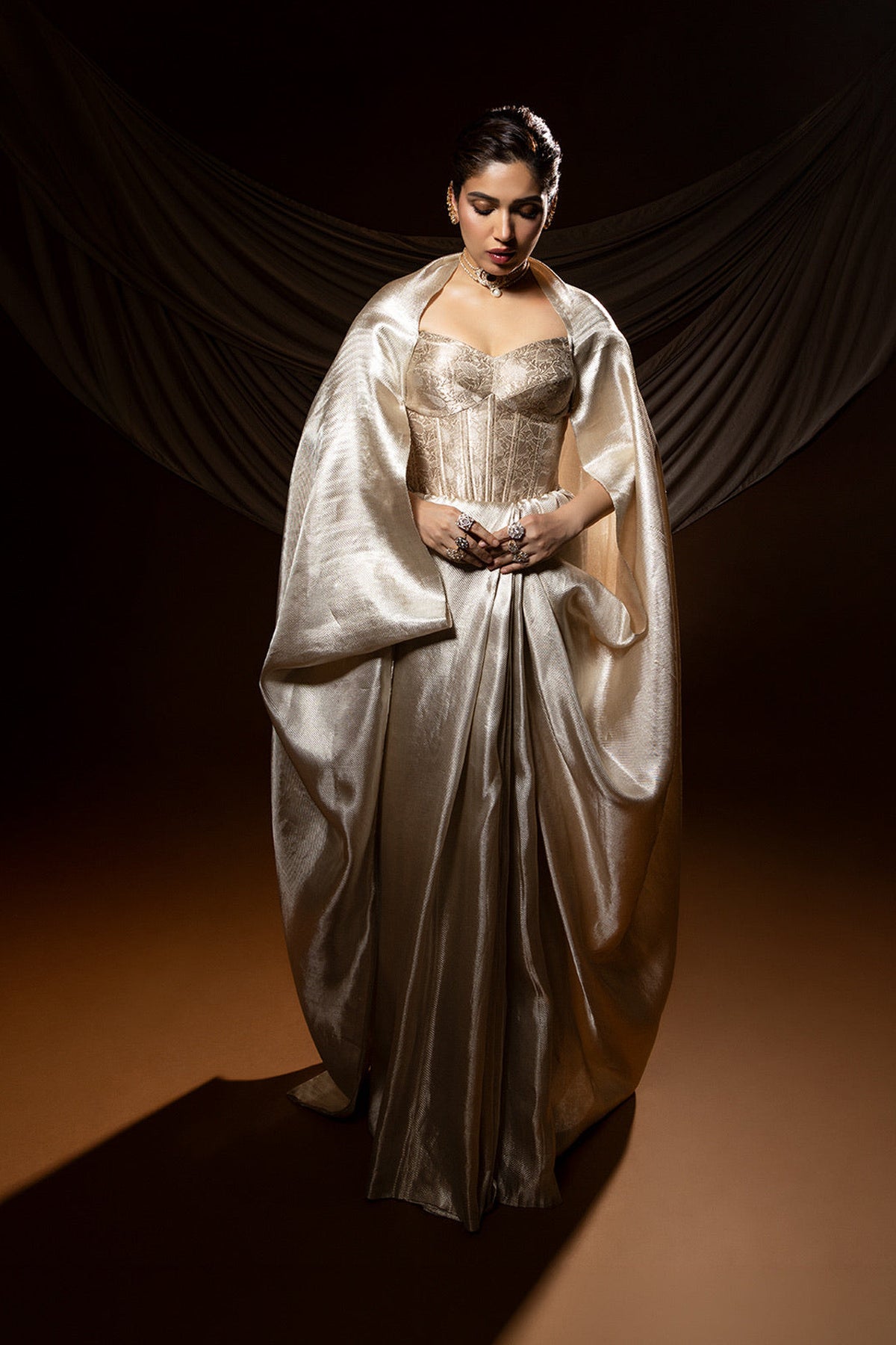 Bhumi Pednekar in Handwoven Silver Kanjivaram Saree