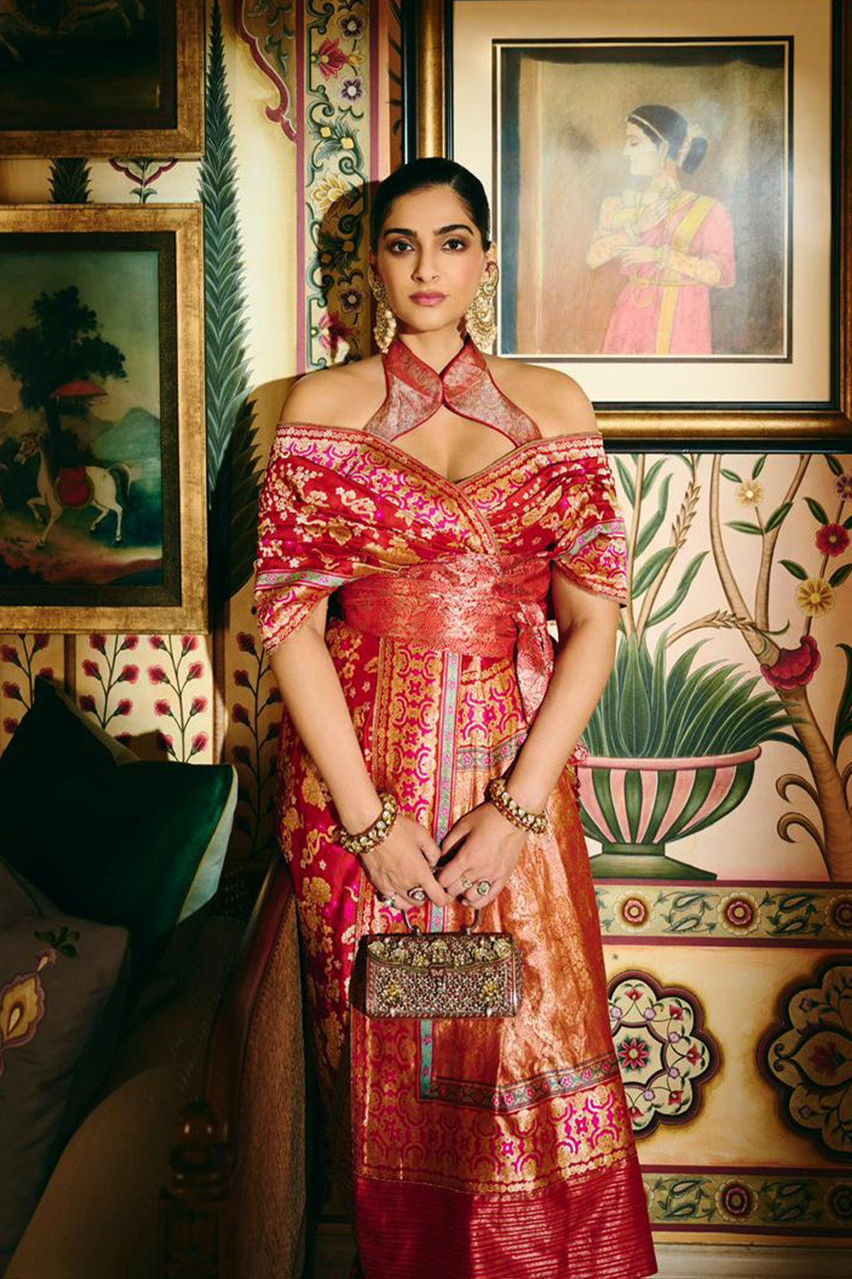 Sonam Kapoor in Handwoven Ruby Red Mashroo Silk Saree