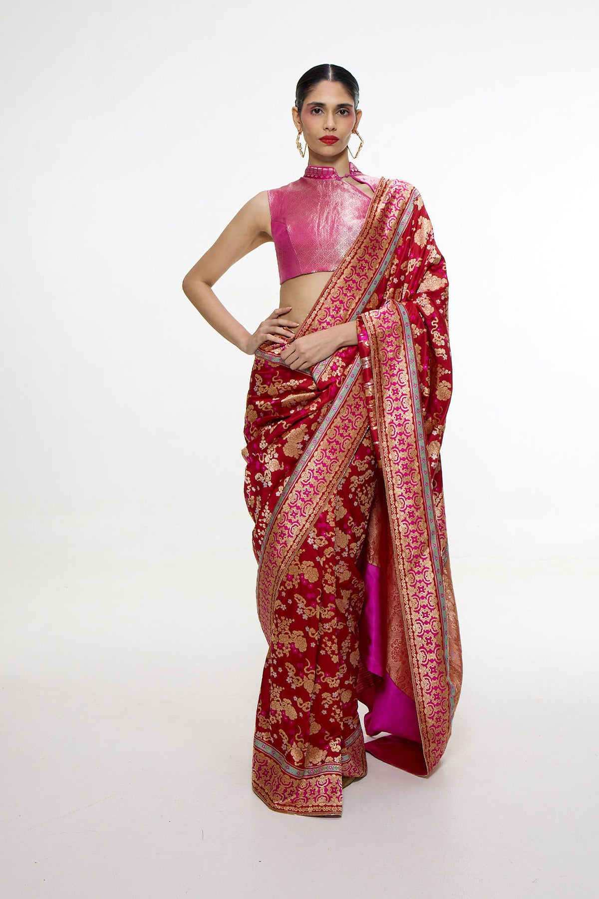 Sonam Kapoor in Handwoven Ruby Red Mashroo Silk Saree