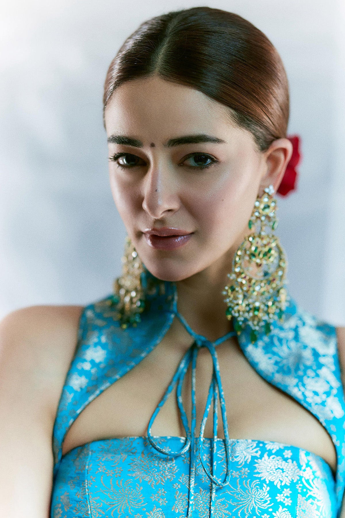 Ananya Panday in Handwoven Coral Blue Saree