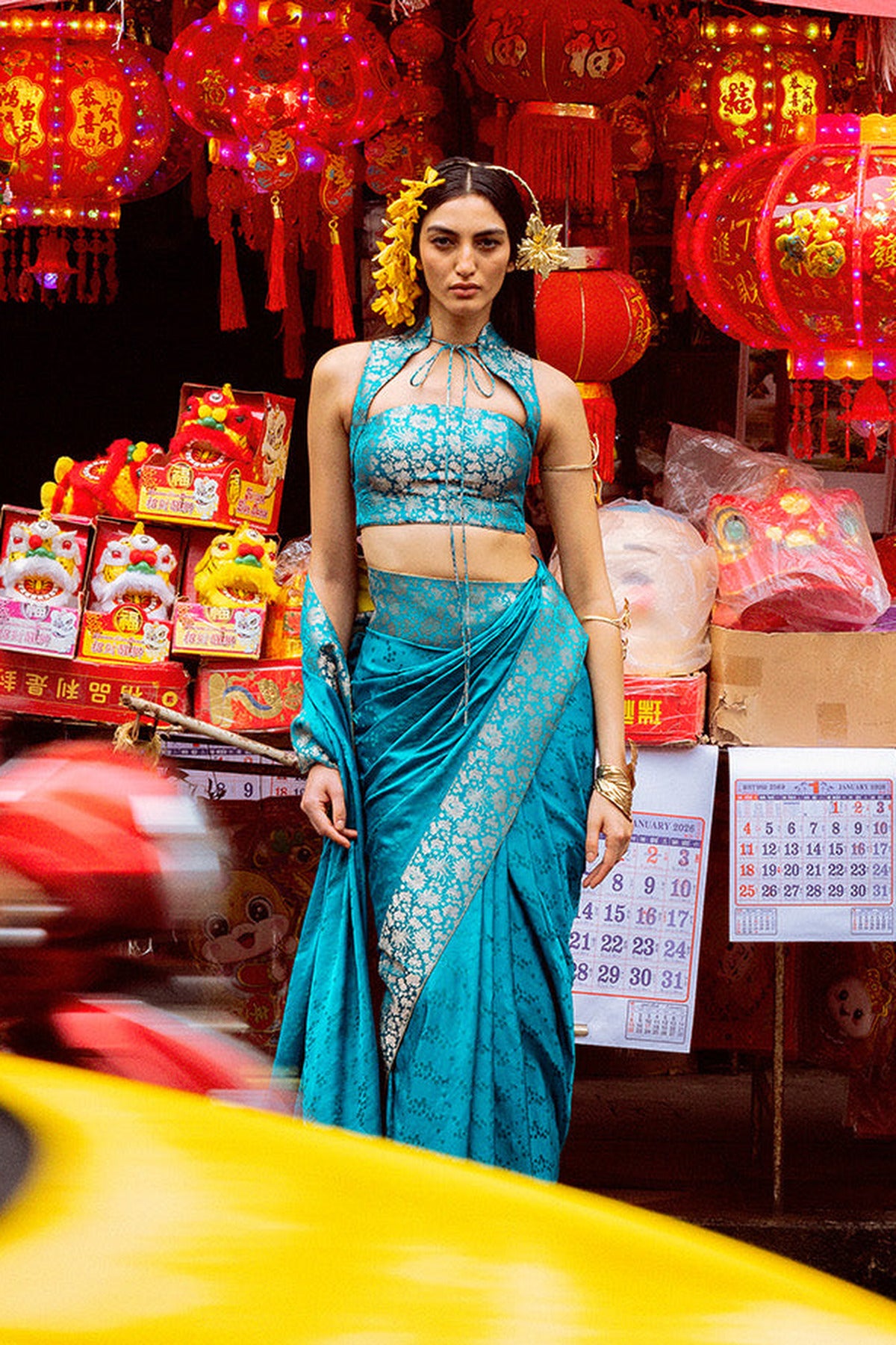 Ananya Panday in Handwoven Coral Blue Saree