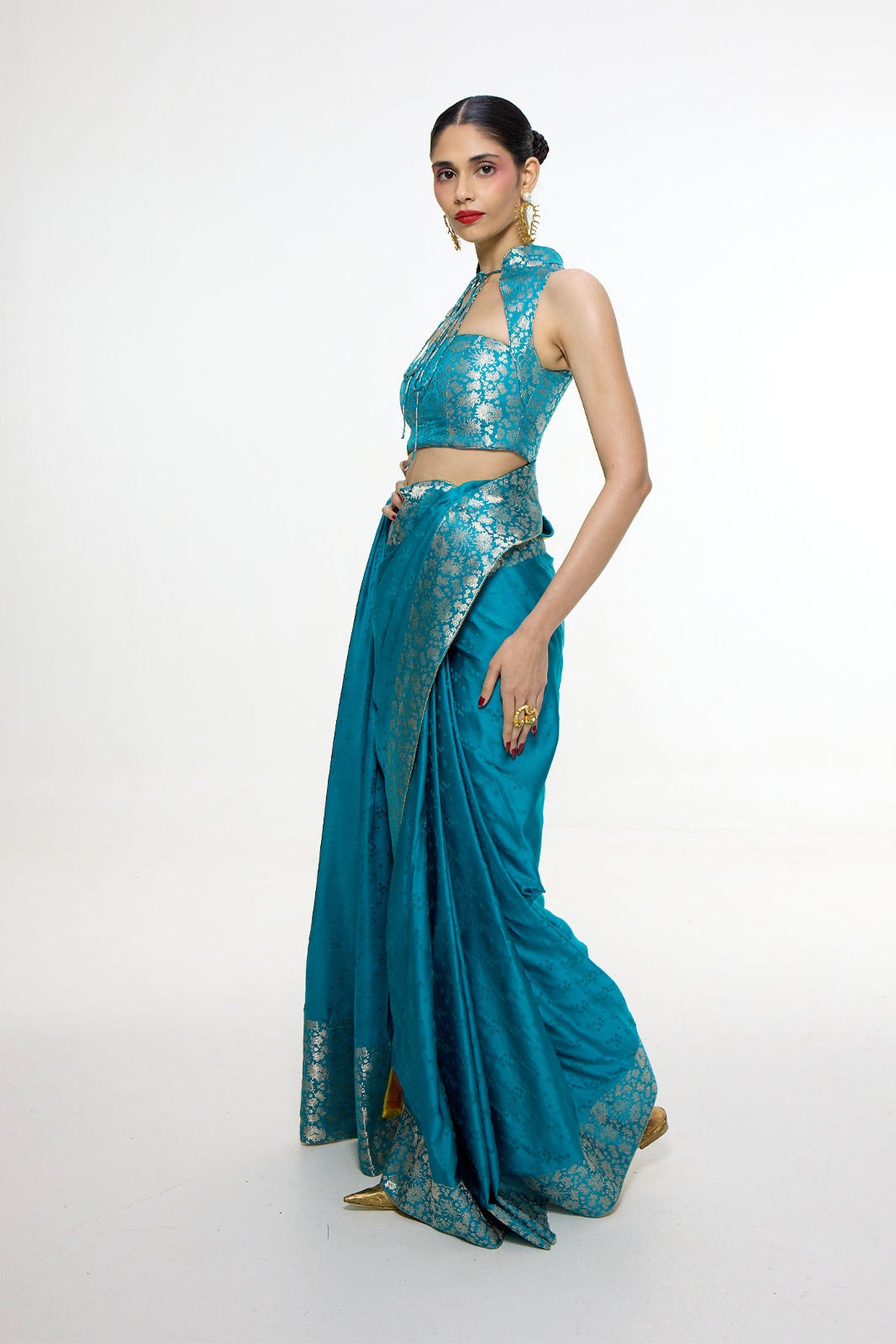 Ananya Panday in Handwoven Coral Blue Saree