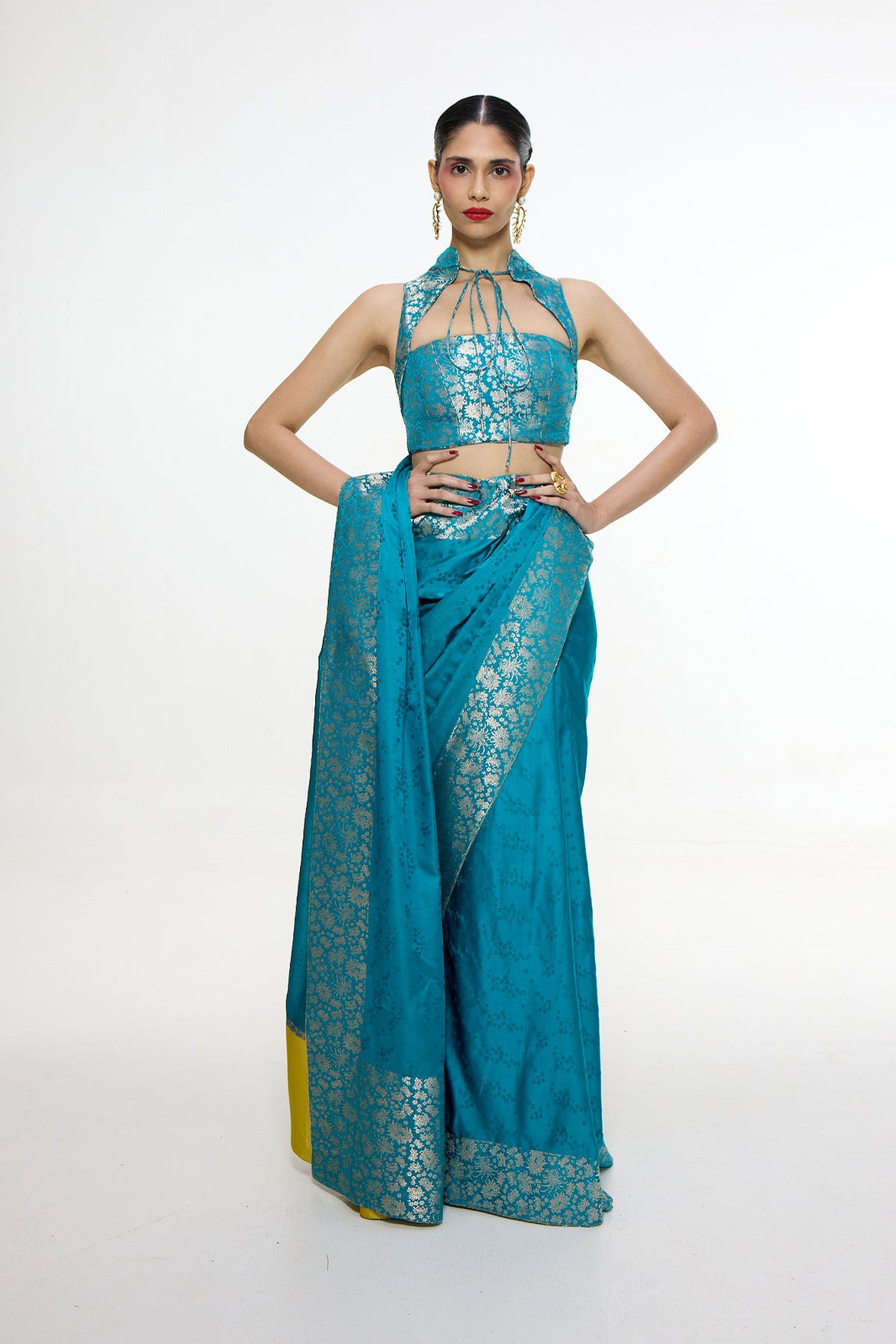 Ananya Panday in Handwoven Coral Blue Saree