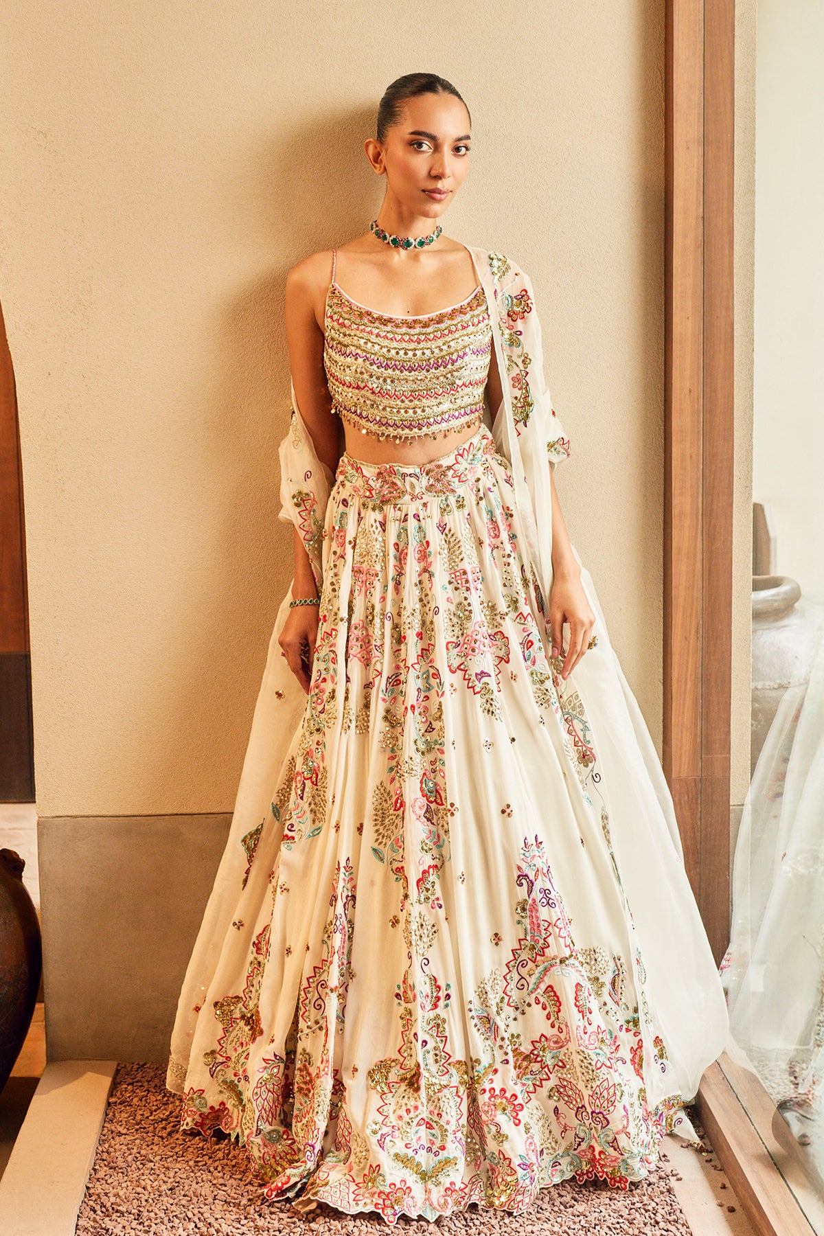 IVORY LEHENGA SET WITH MULTI COLOURED EMBROIDERY