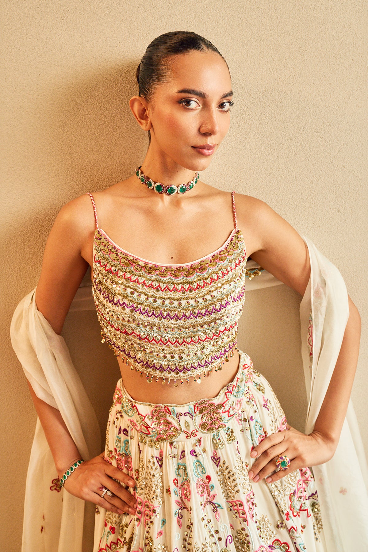 IVORY LEHENGA SET WITH MULTI COLOURED EMBROIDERY