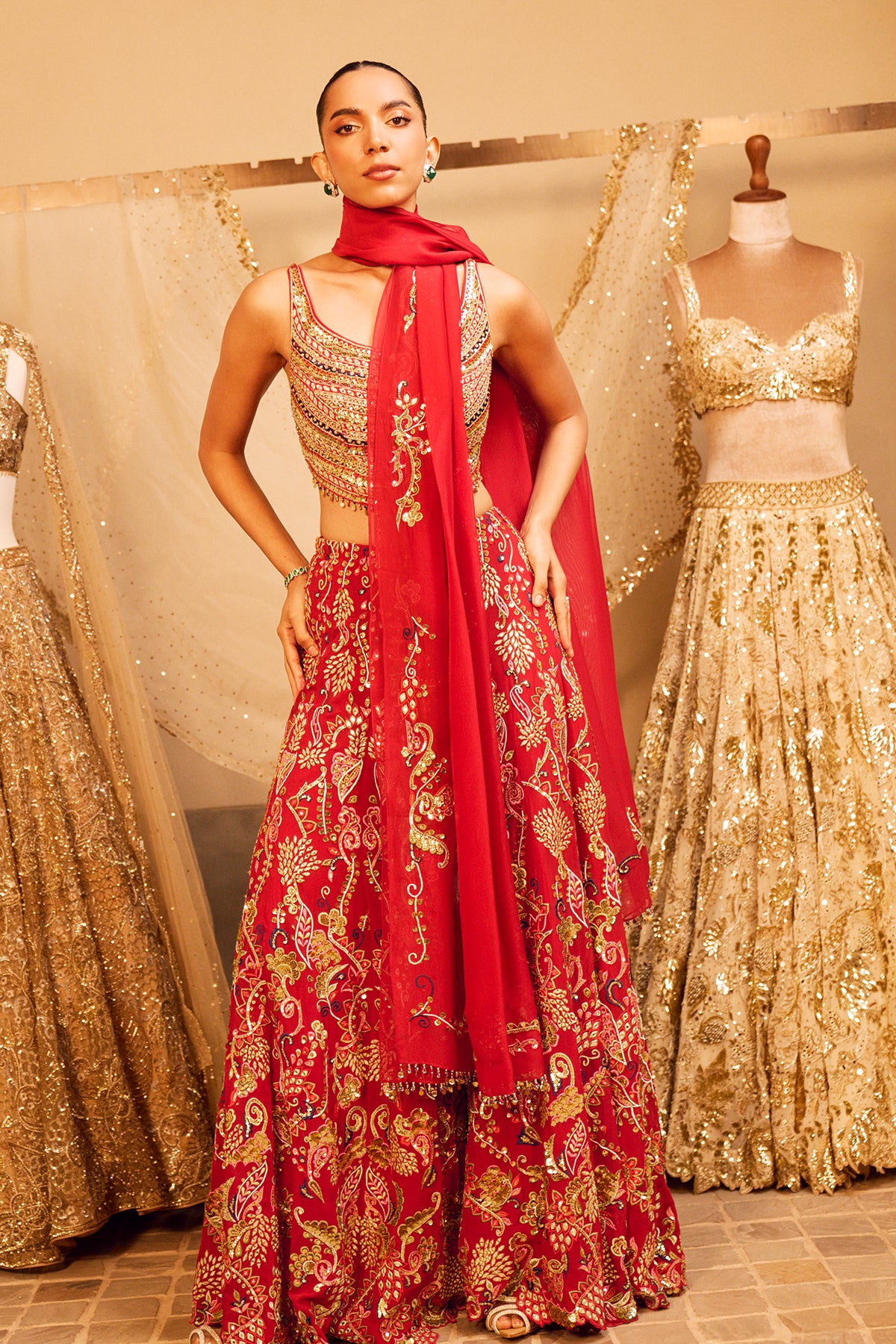 RED HIGH WAIST SHARARA SET WITH A DUPATTA