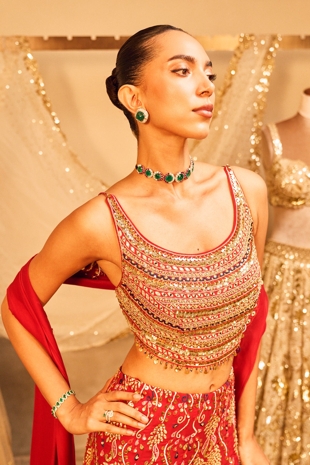 RED HIGH WAIST SHARARA SET WITH A DUPATTA