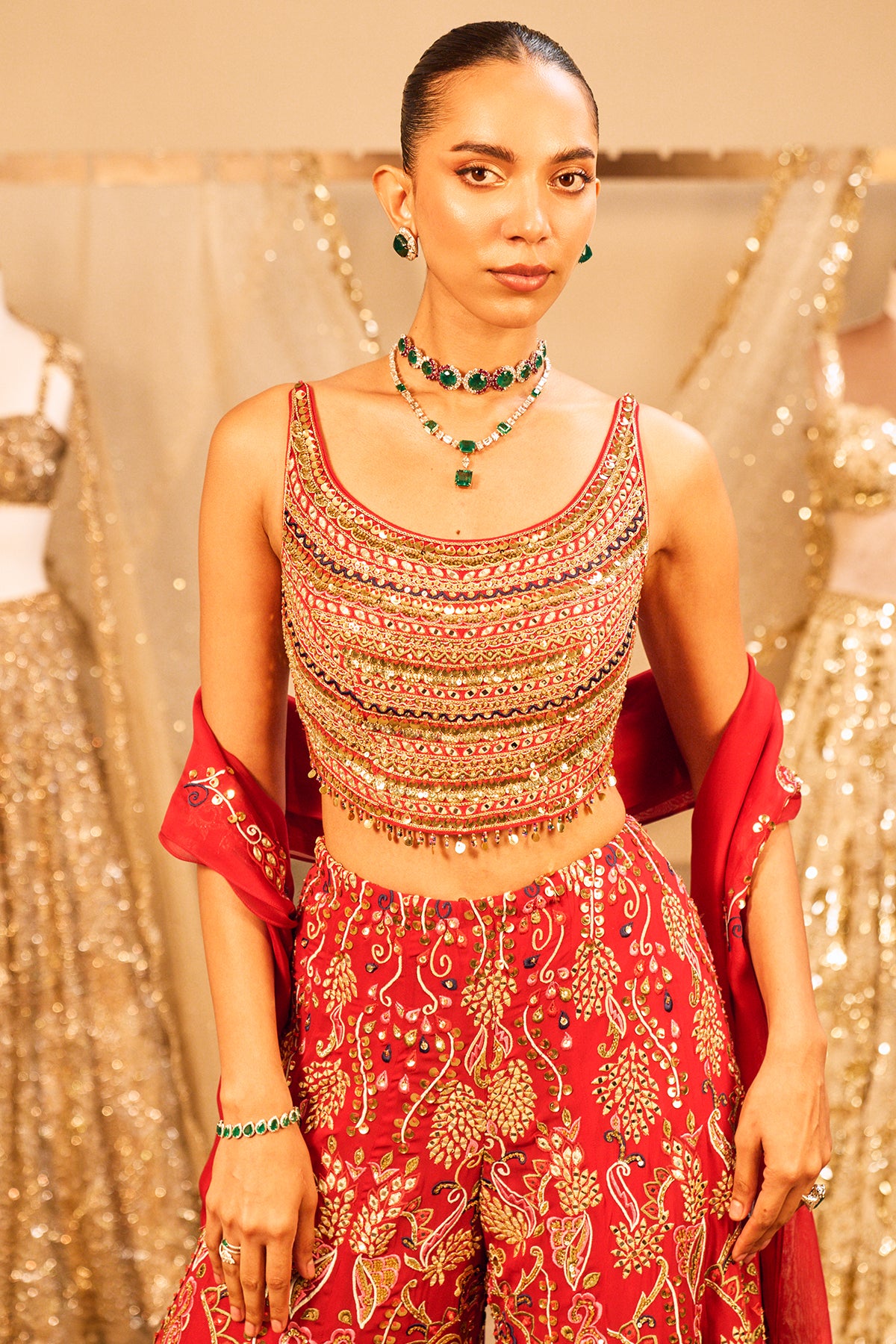 RED HIGH WAIST SHARARA SET WITH A DUPATTA