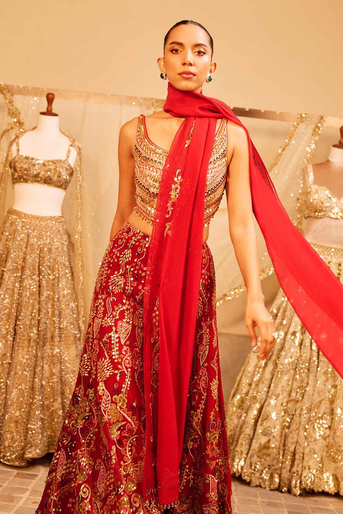 RED HIGH WAIST SHARARA SET WITH A DUPATTA