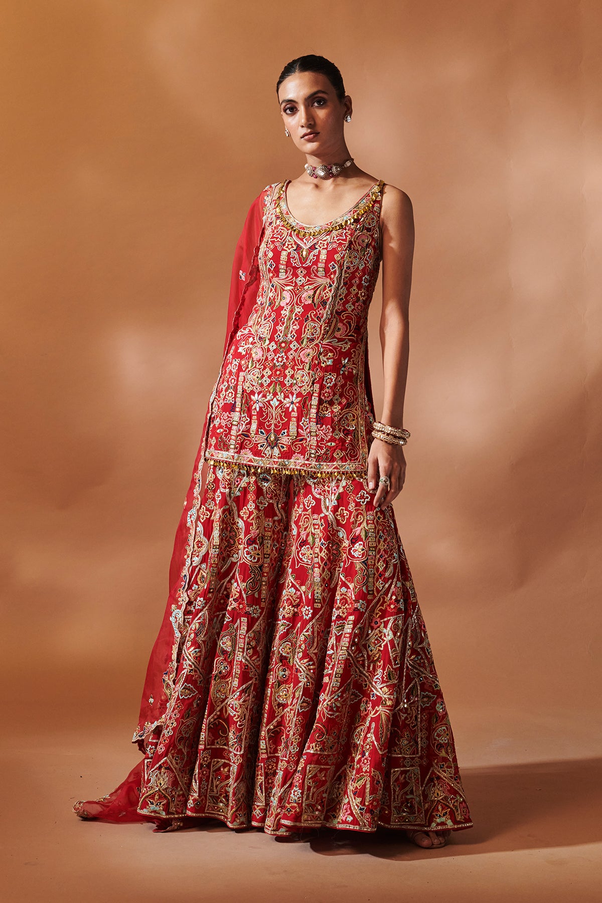 RED KURTA AND SHARARA SET