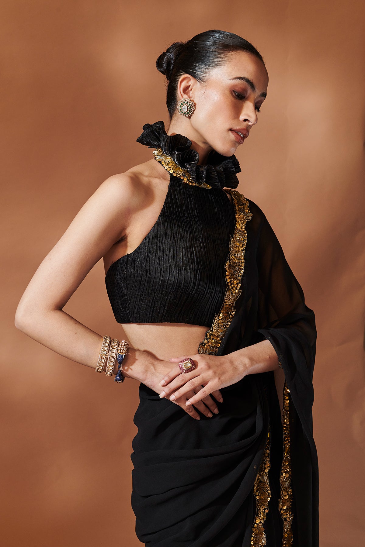 BLACK AND GOLD SAREE