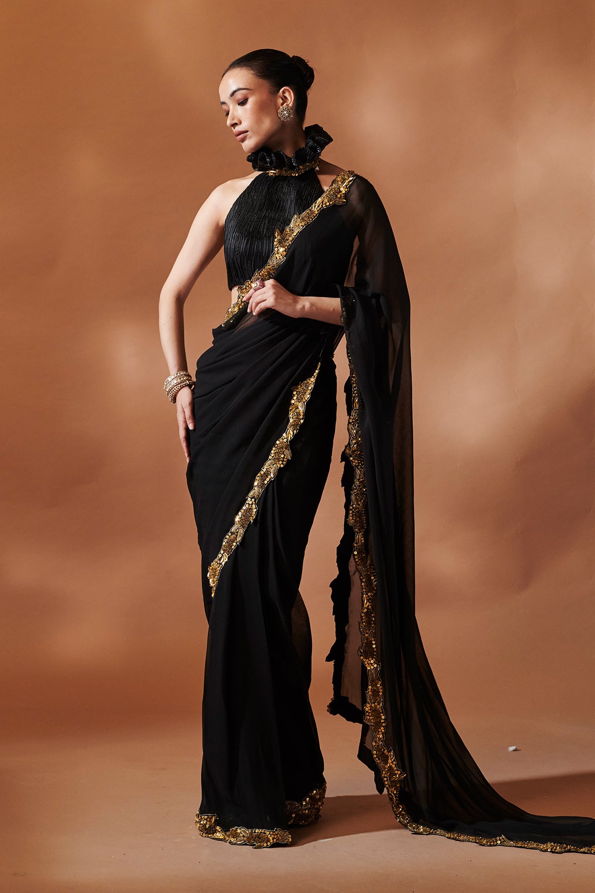 BLACK AND GOLD SAREE