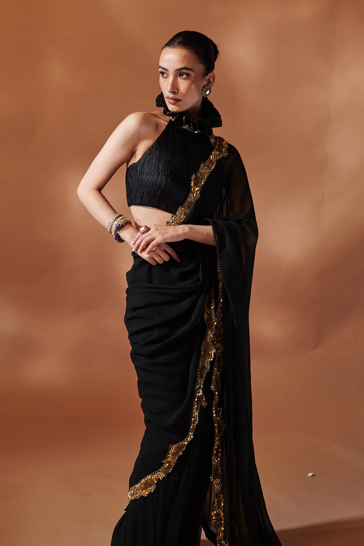 BLACK AND GOLD SAREE