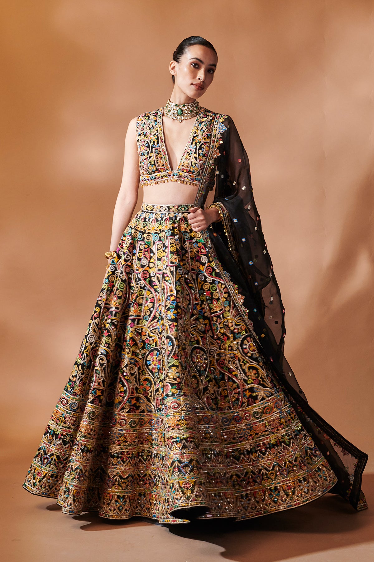 BLACK EMBROIDERED LEHENGA SET
