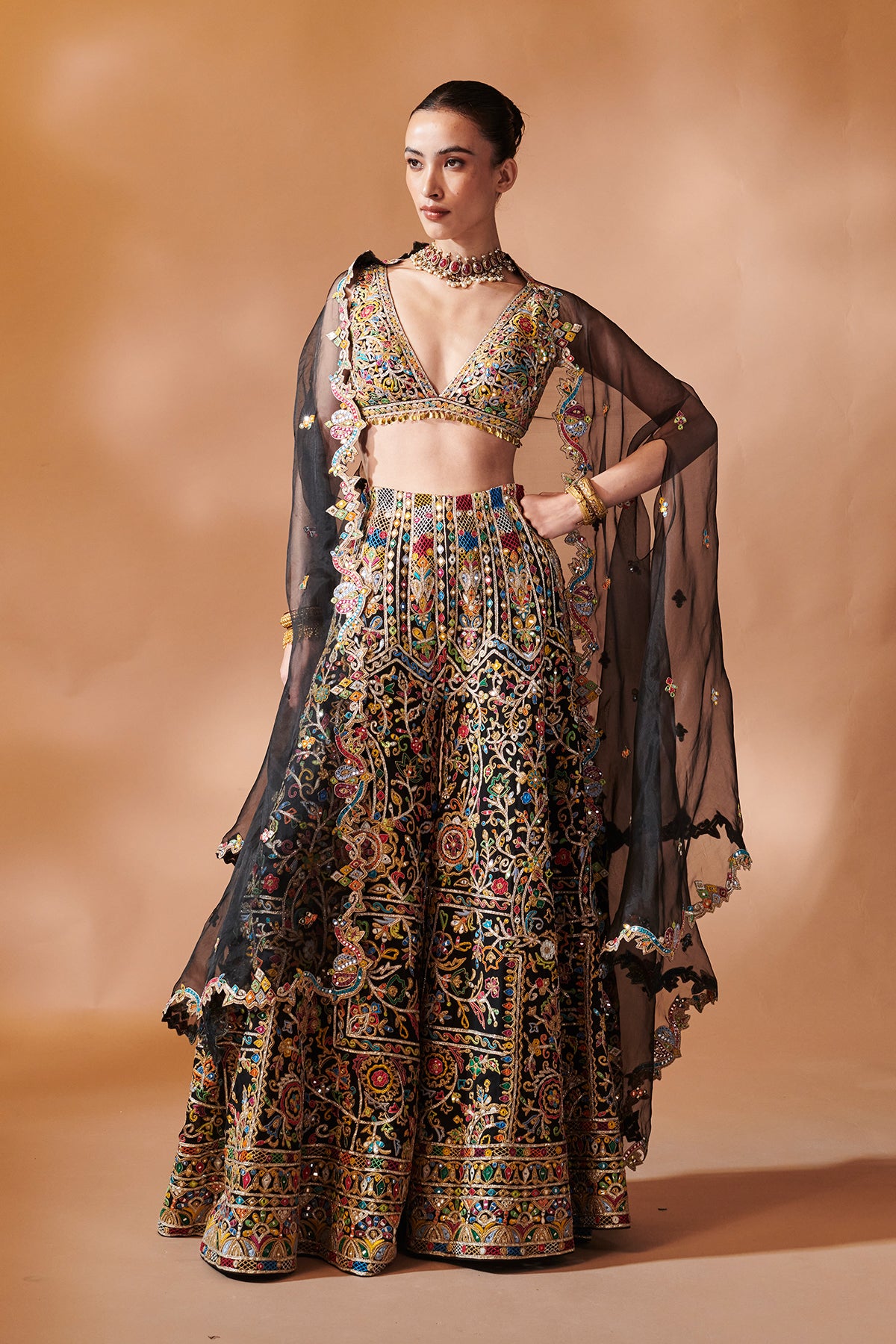 BLACK EMBROIDERED LEHENGA SET