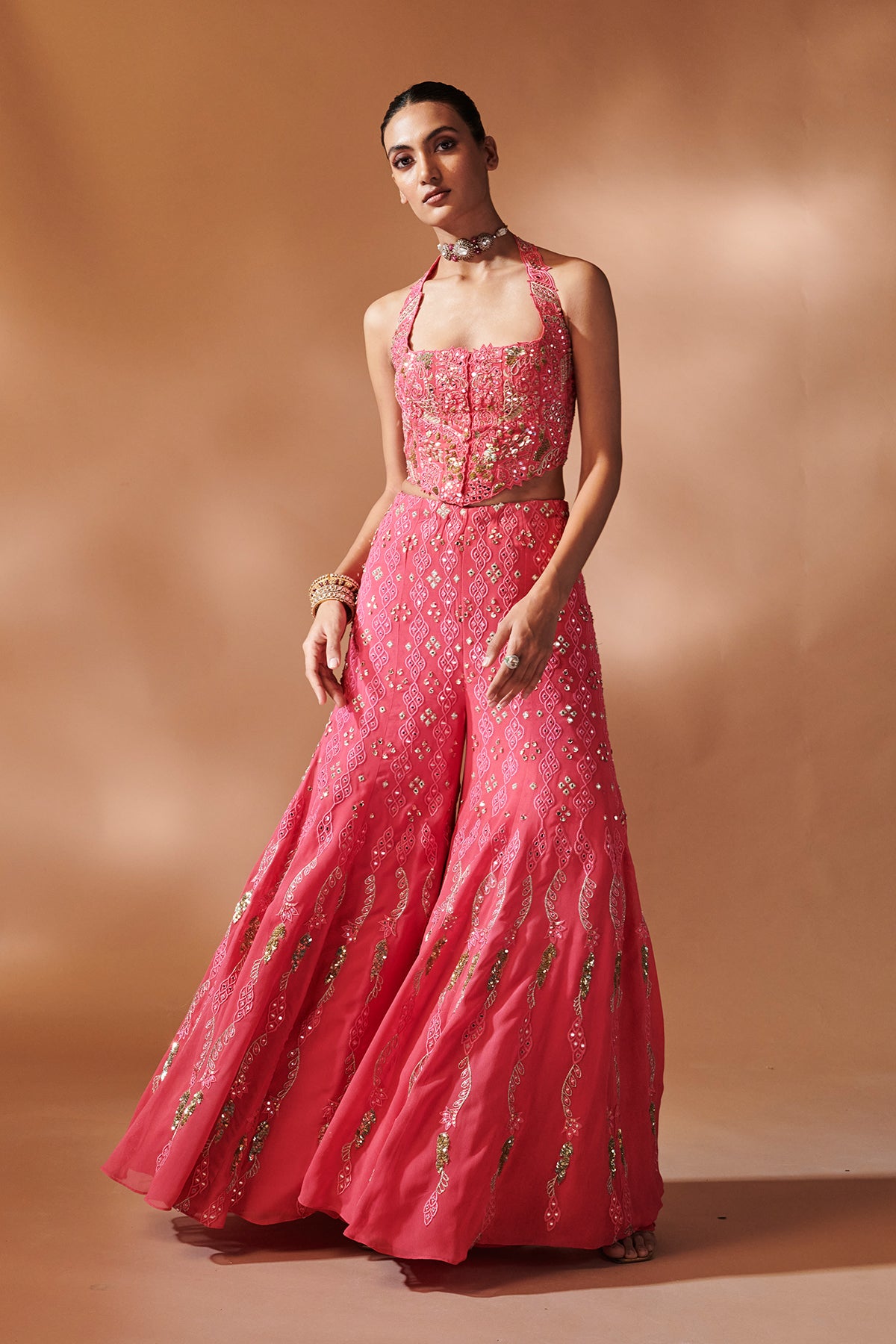 PINK HIGH WAIST SHARARA WITH A CORSET BLOUSE